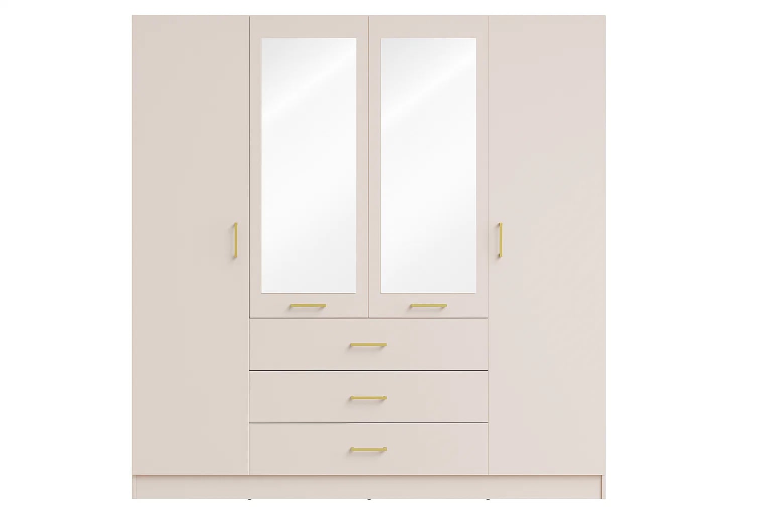 Home affaire Armoires à vêtements »KOS Garderobe mit 3 Schubladen, Kleiderstange, 8 Einlegeböden, Spiegel« Kleiderschrank mit 4 Türen, goldenen Griffen, Masse B/H/T 200/200/58 cm