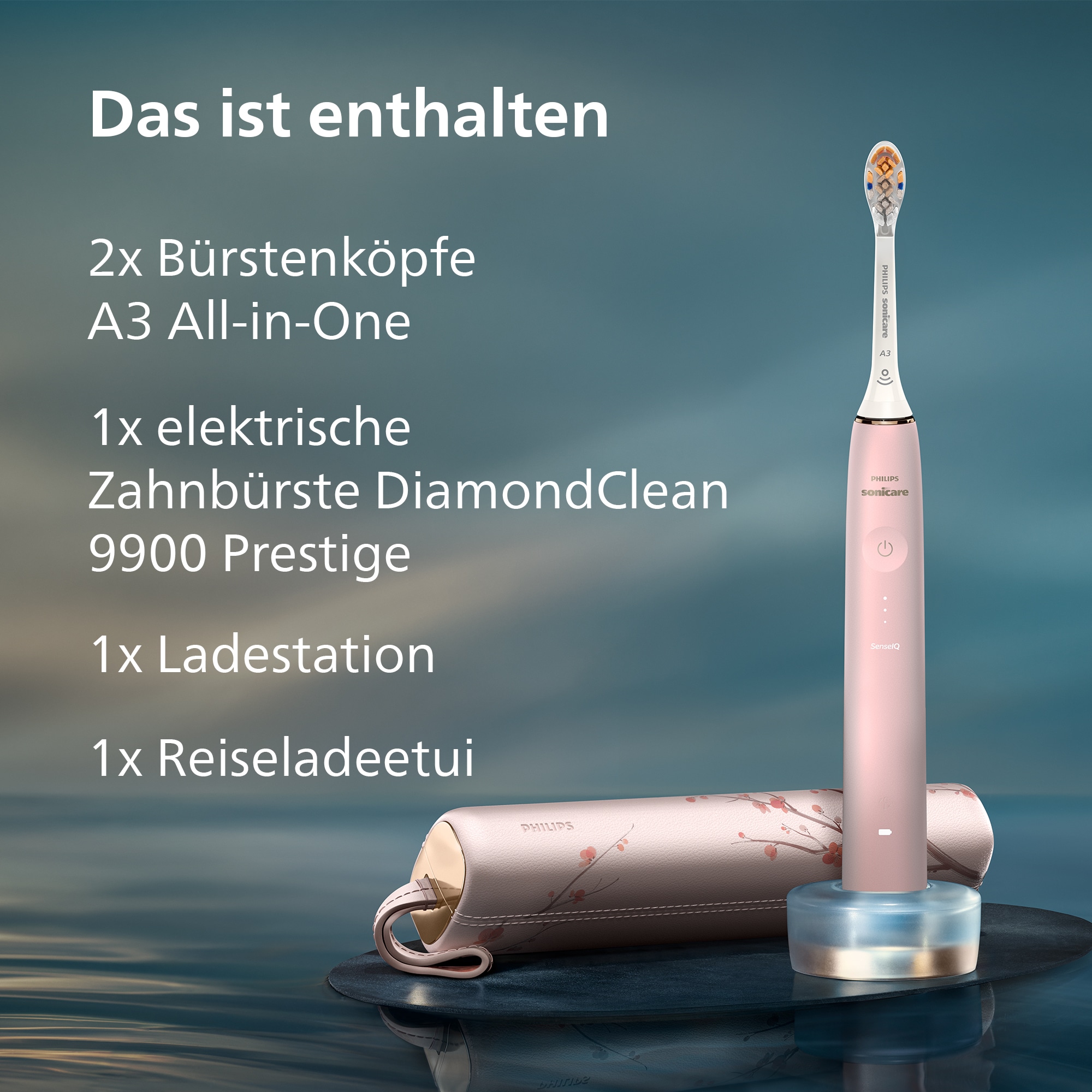 Philips Sonicare Brosse à dents électrique »DiamondClean Prestige 9900 HX9992« 2 cuis Aufsteckbürsten mit integriertem Drucksensor, 5 Putzprogramme, inkl. Ladeetui