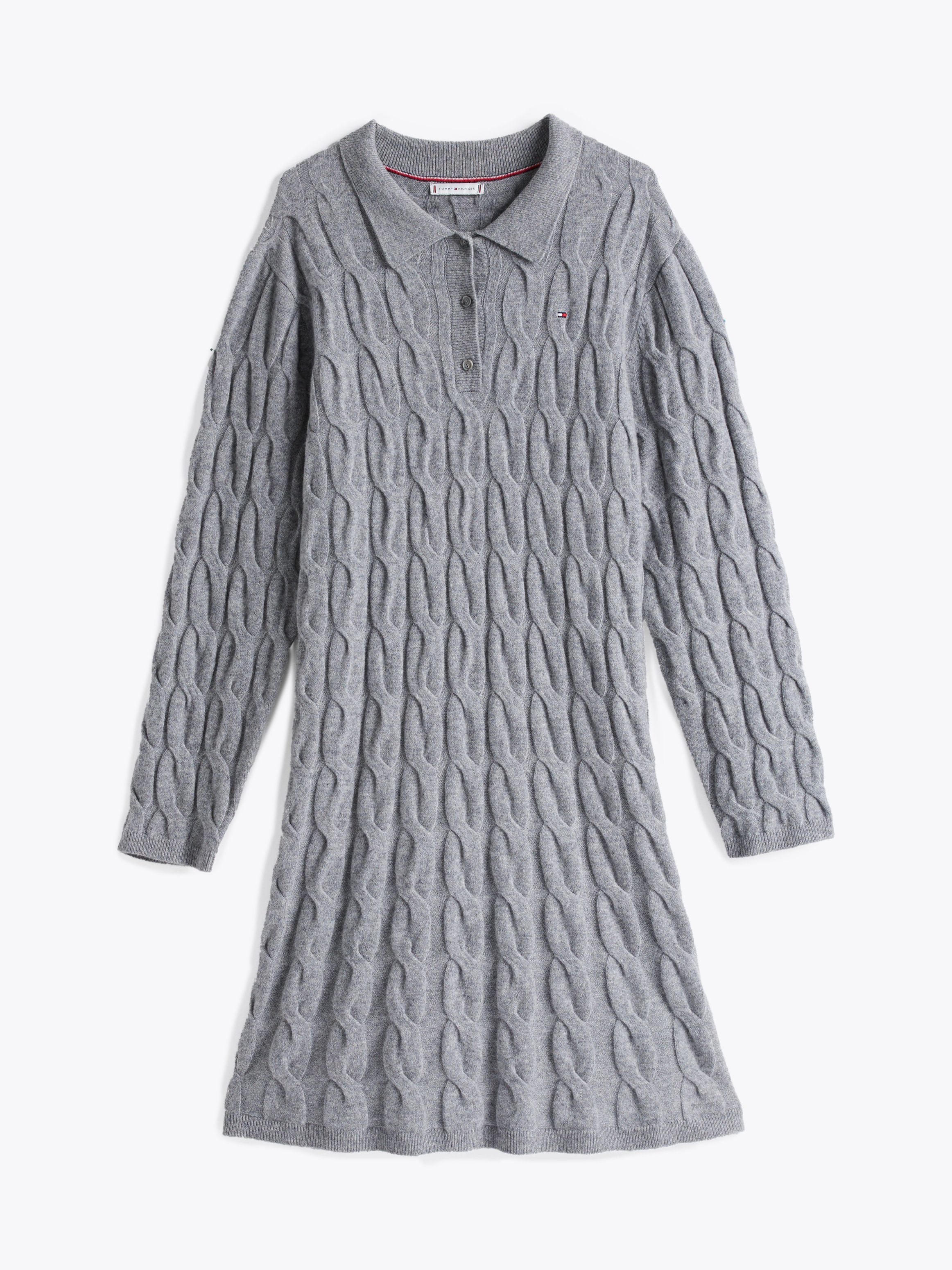 Tommy Hilfiger Curve Strickkleid »CRV SOFT WOOL CABLE POLO SWT DRS«, in Grossen Grössen, Reine Wolle, Polokragen, Zopfmuster