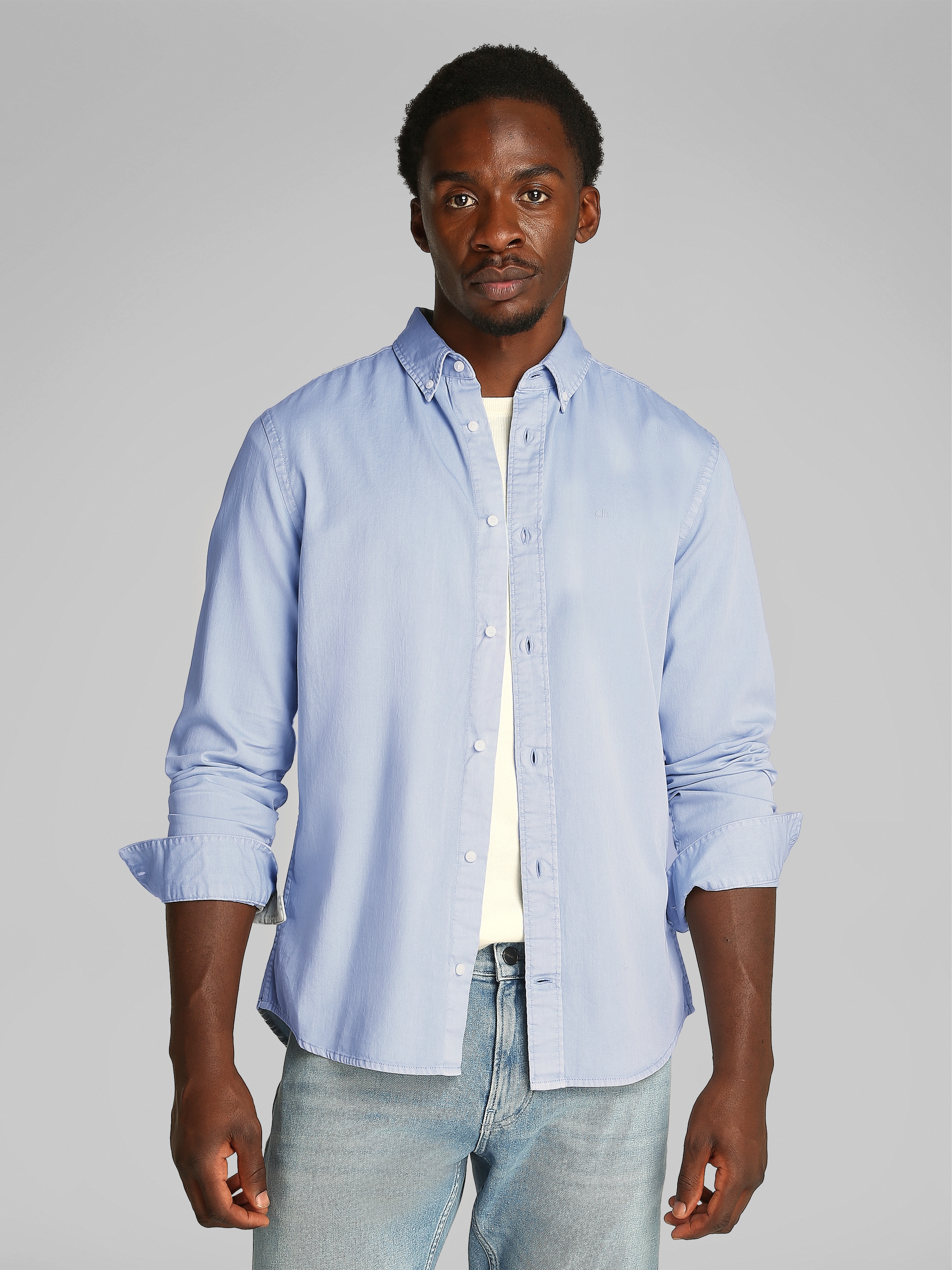 Image of Calvin Klein Langarmhemd "GARMENT DYED TWILL SHIRT" mit Logostickerei