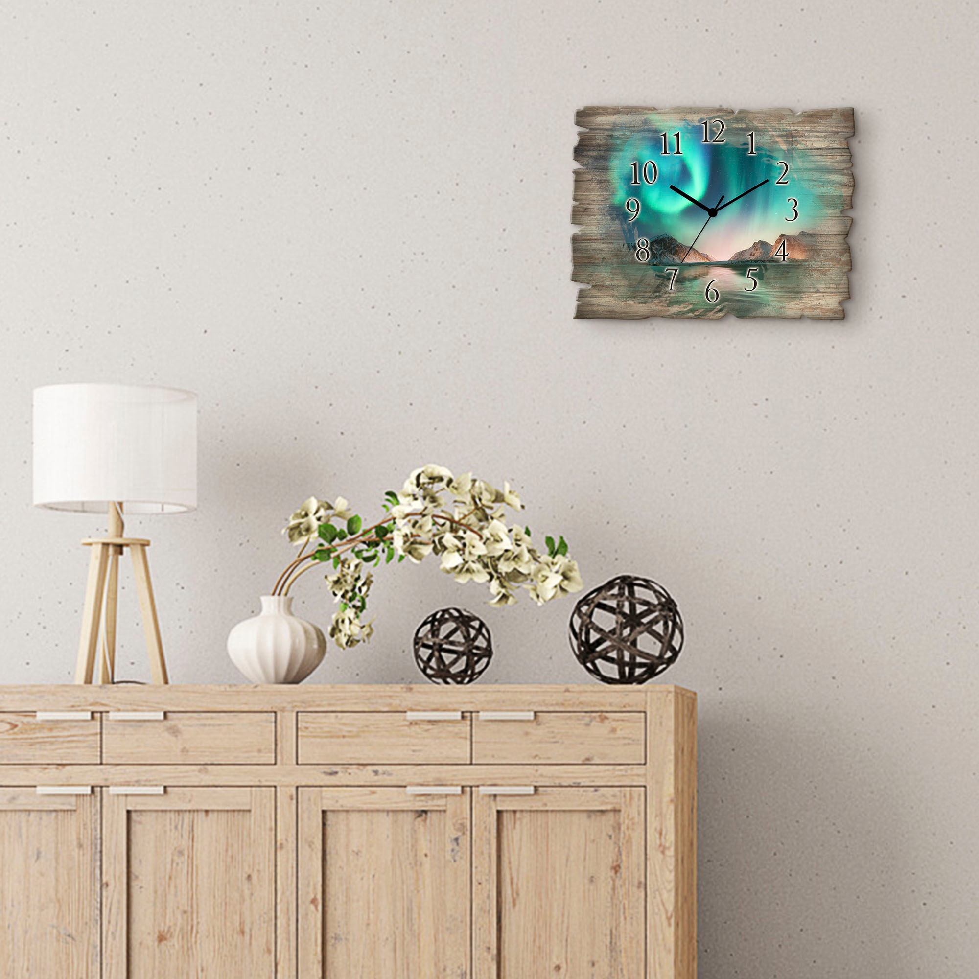 Artland Wanduhr »Auroraborialis - Nördliches Polarlicht« wahlweise mit  Quarz- oder Funkuhrwerk, lautlos ohne Tickgeräusche