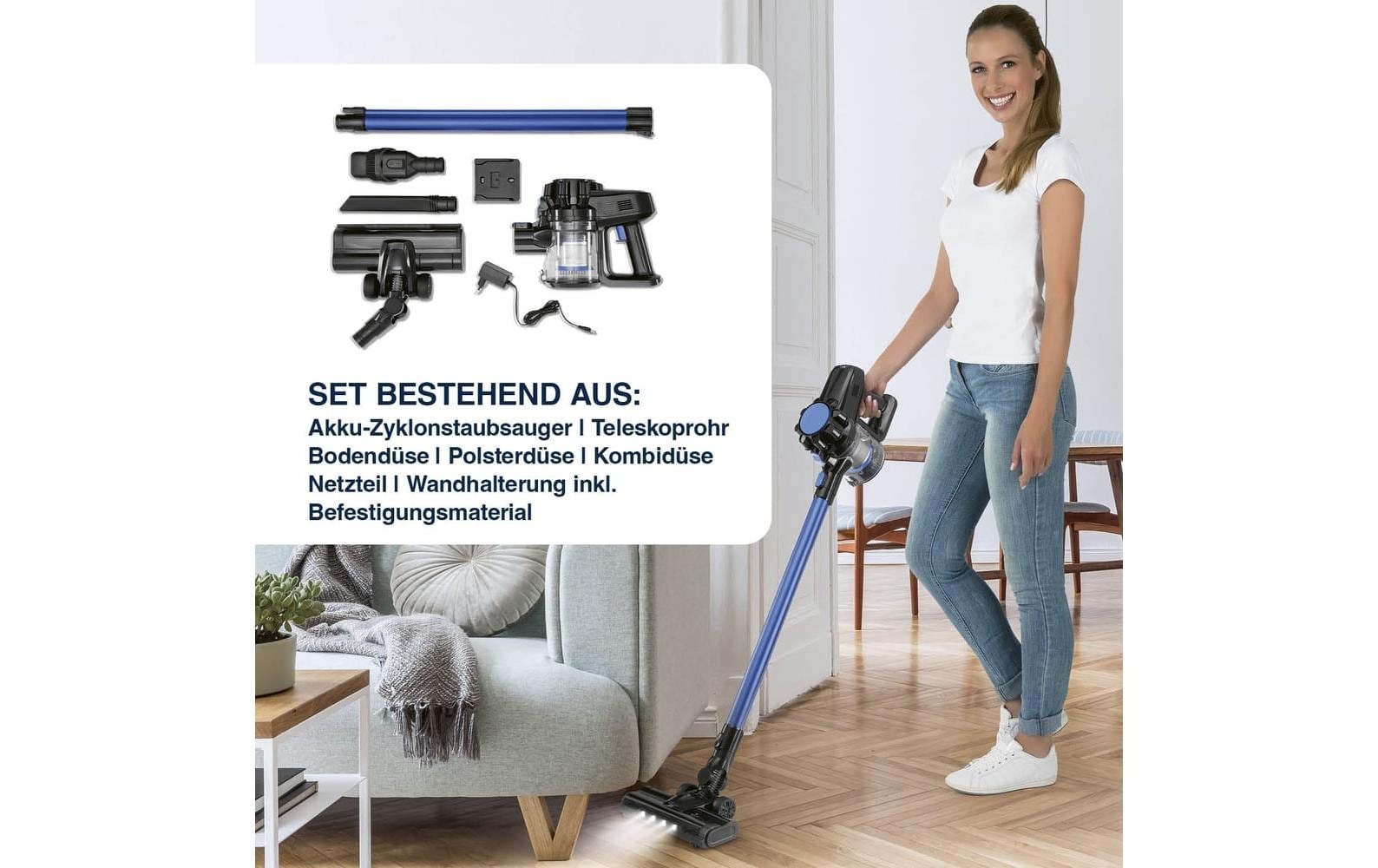 CLEANmaxx Aspirateur à main et à manche sans fil »CLEANmaxx Akku-Hand- und Stielsauger Blau/Schwarz«