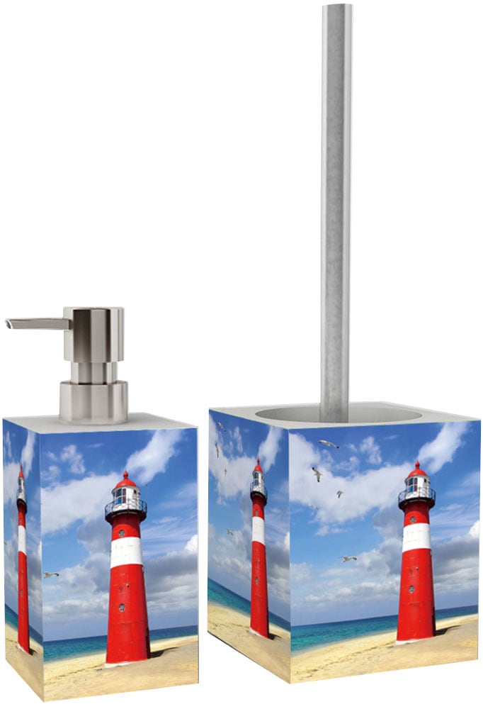 Sanilo Set d'accessoires de salle de bain »Leuchtturm« WC-Sitz, Badteppich, Stöpsel, Seifenspender und WC-Bürste