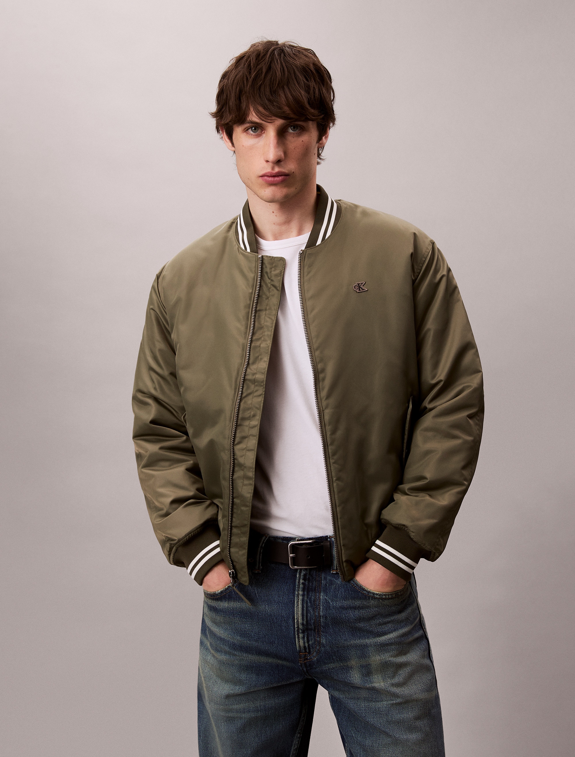 Image of Calvin Klein Jeans Collegejacke "LS JEANS TIPPED HERO BOMBER" ohne Kapuze Mit Rundhalsausschnitt, regular fit