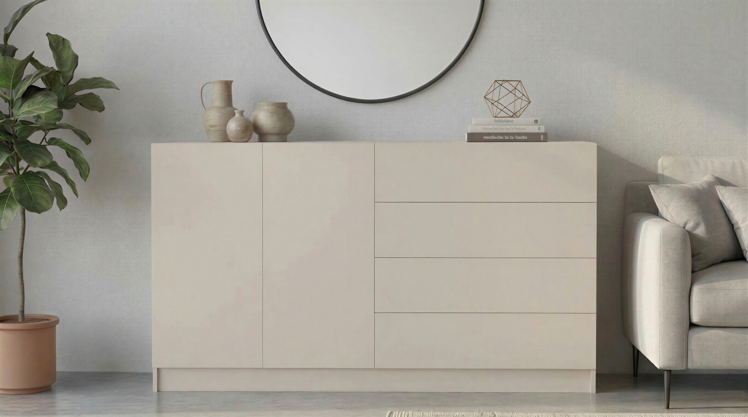 Image of borchardt Möbel Kommode "Vaasa, Breite 152cm, Höhe 79cm, grifflos" Modernes Sideboard mit 2 Türen und 4 Schubfächern