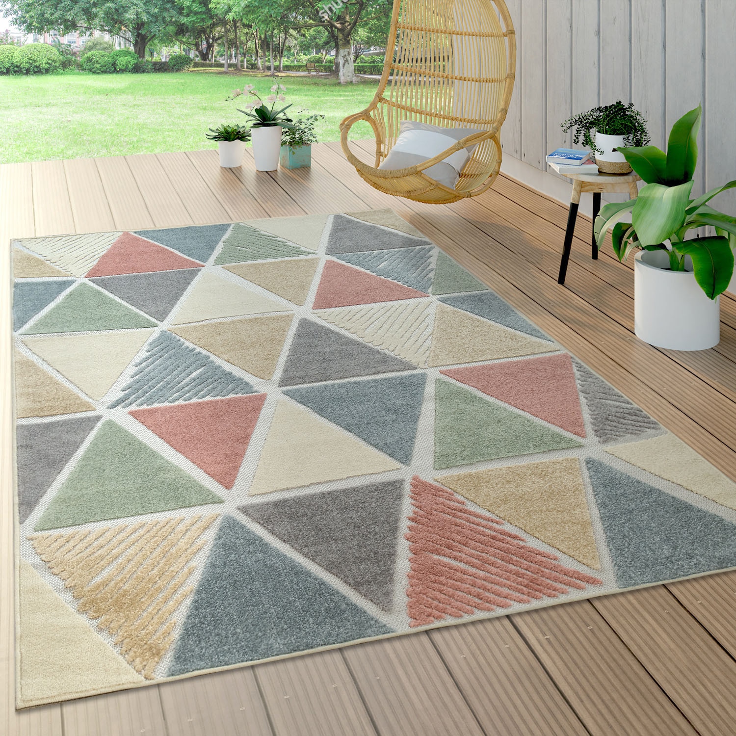Paco Home Teppich »Stilo 860« rechteckig 12 mm Höhe Kurzflor, 3D-Patchwork Design, In- und Outdoor geeignet, Wohnzimmer