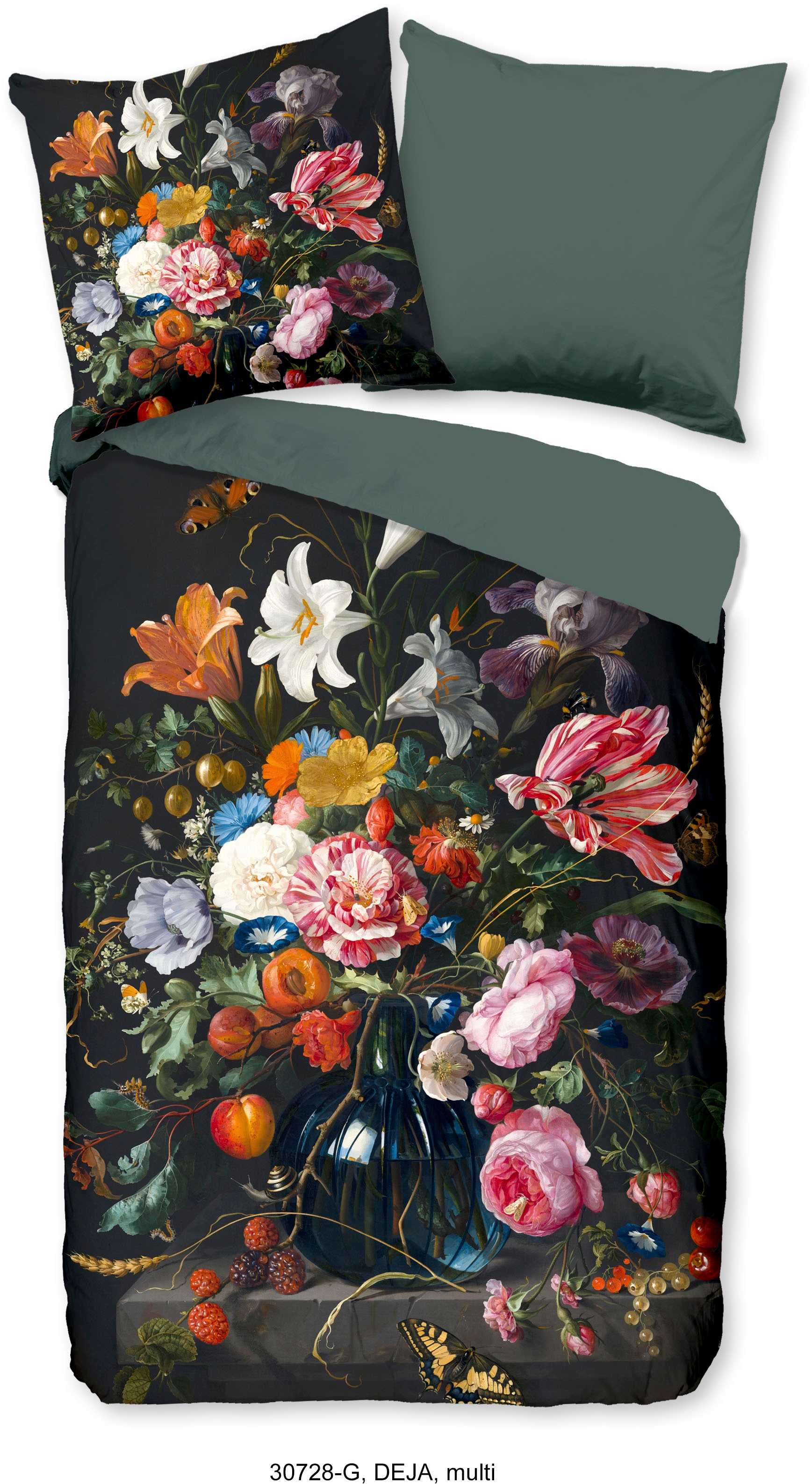 good morning Wendebettwäsche »Deja«, 100% Baumwolle, 135x200, Reissverschluss, Wendeoptik, Blumen, Schwarz