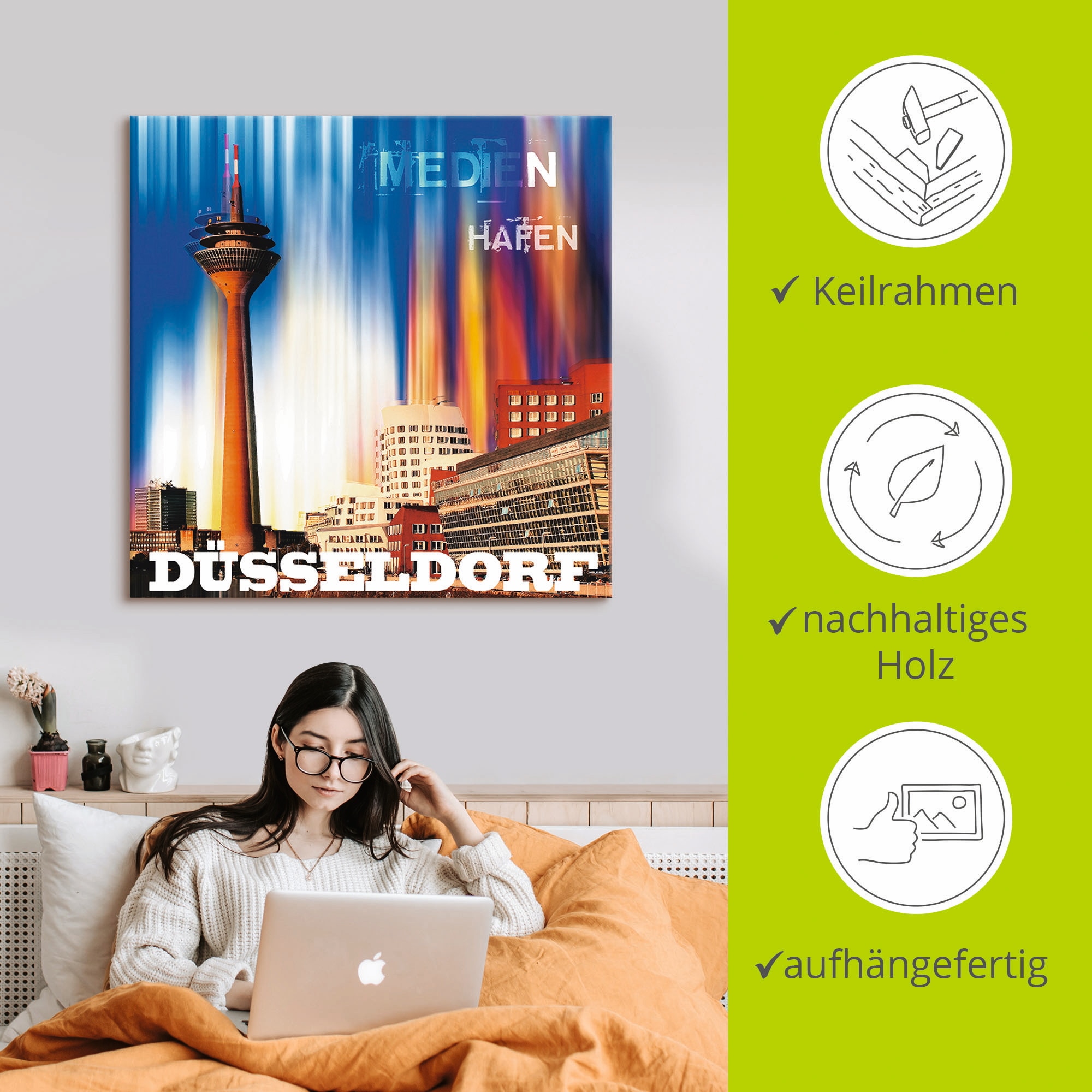 Artland Leinwandbild »Düsseldorf Skyline Abstrakt 03«, Deutschland, (1 St.), auf Keilrahmen gespannt
