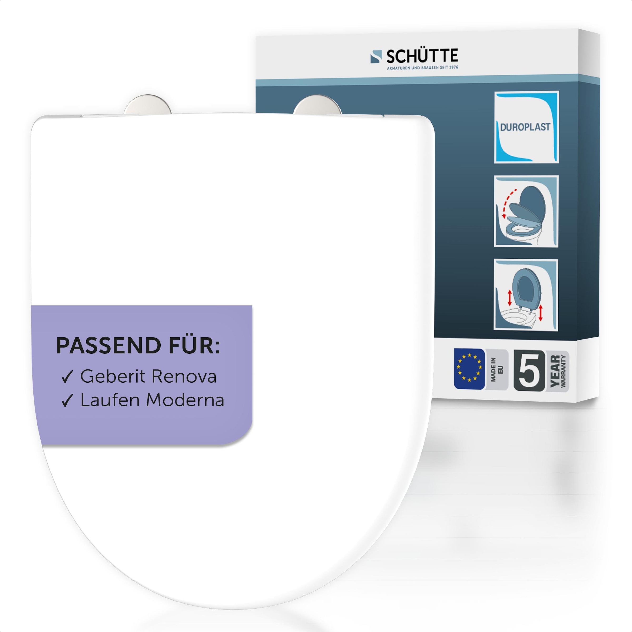 Image of Schütte WC-Sitz "Duroplast, WHITE D-Form PRO" WC-Sitz, Befestigungsmaterial, Montageanleitung, mit Absenkautomatik und Schnellverschluss