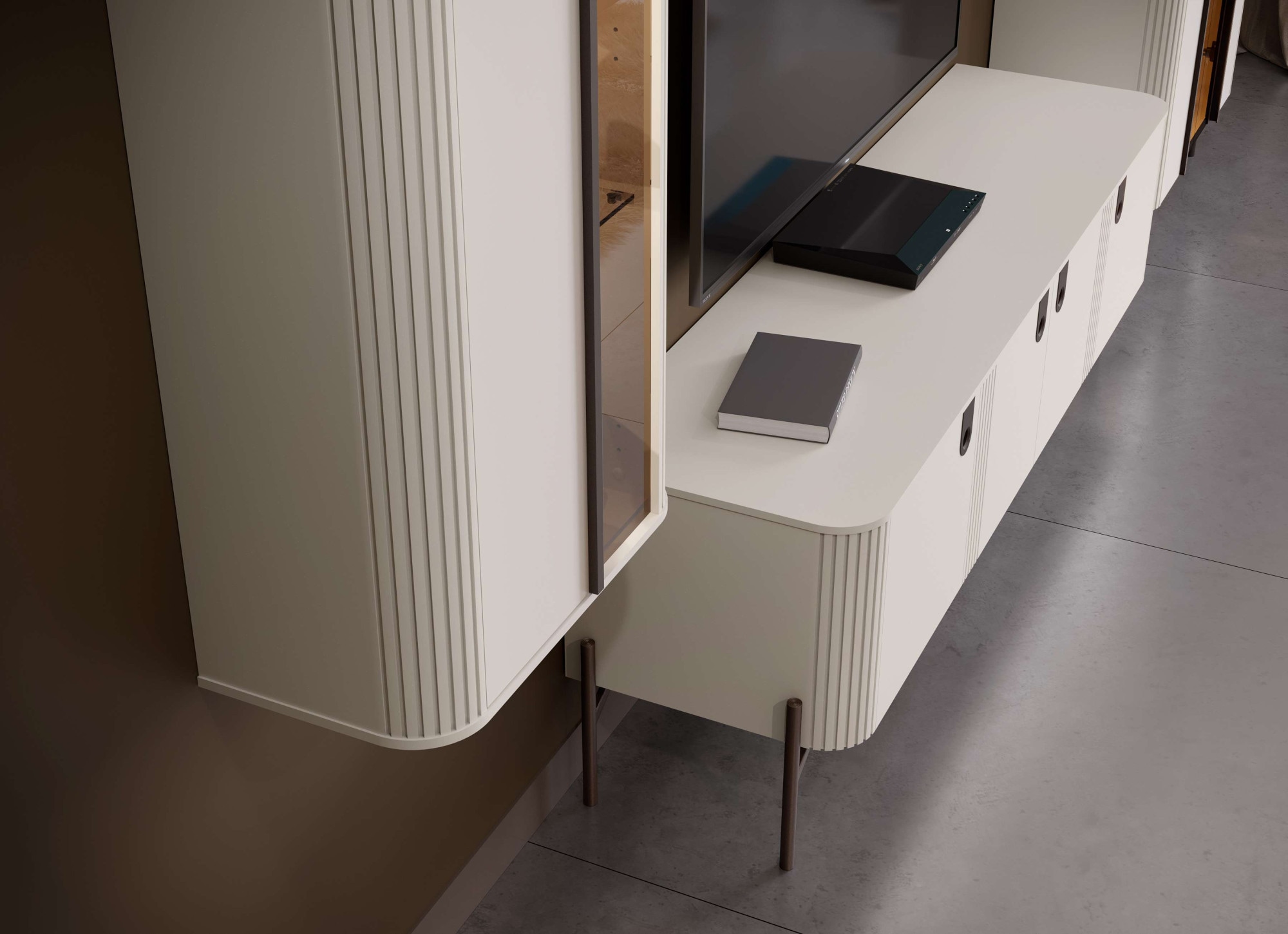 GOODproduct Hängevitrine »Rondo, Wandschrank, Schwebendes Design für modernen Wohnraum« UV lackiert, Soft Close Funktion, Beleuchtung, Wandmontage