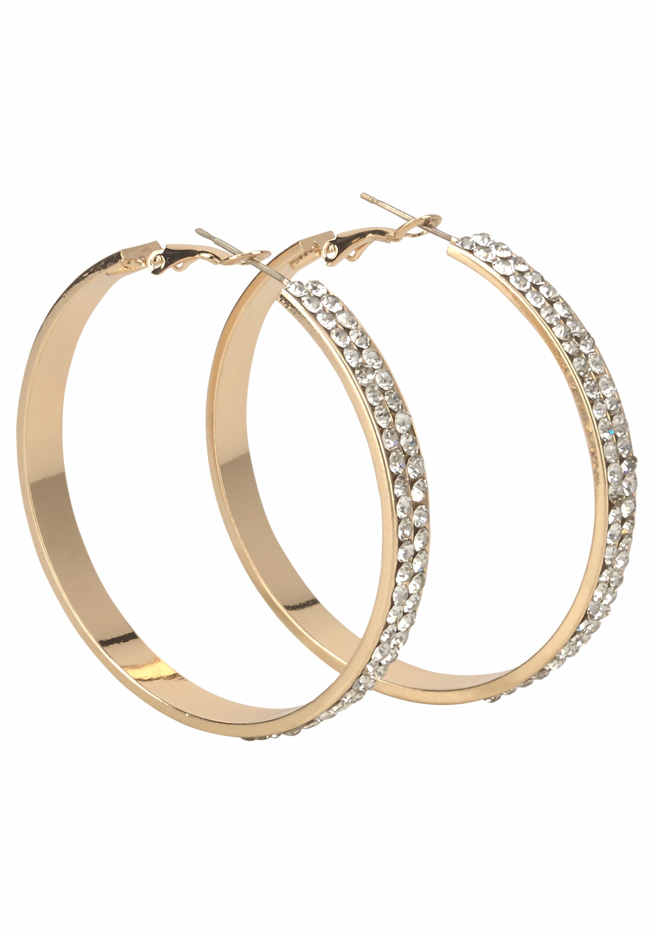 Image of J.Jayz Paar Creolen »breitere Form im glamourösen Design, gelbgoldfarben«, mit Glassteinen bei Ackermann Versand Schweiz