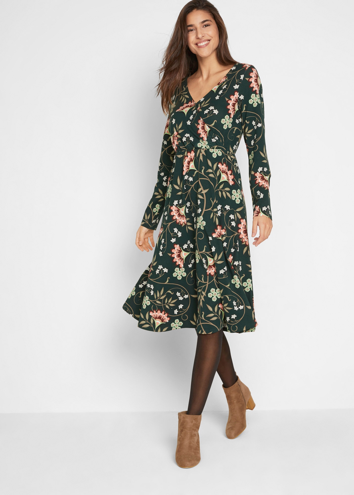 Image of bonprix Jerseykleid "Baumwoll-Jerseykleid in Wickeloptik" für Alltag, aus Baumwolle und Elasthan, mit Wickeloptik