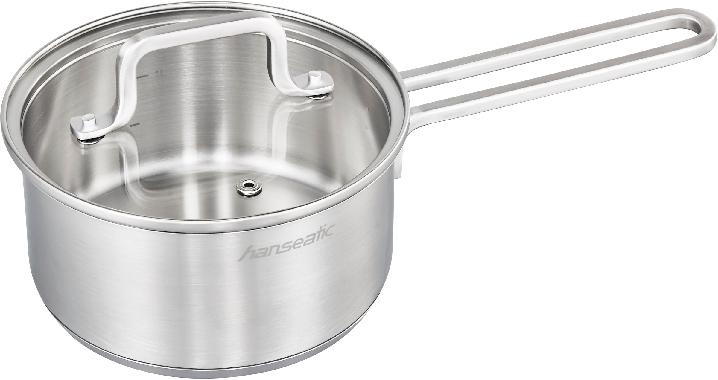 Hanseatic Topf-Set »DAILY«, Edelstahl 18/10, (Set, 11 tlg., Fleischtopf 2x 16 cm / 2x 20 cm / 1x 24 cm, Stielkasserolle 16 cm), handfreundliche Griffe, Literskala, Glasdeckel, Induktion