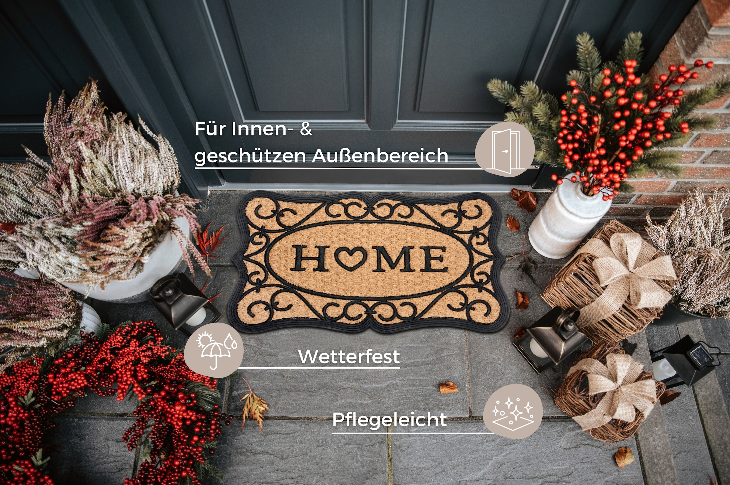 HANSE Home Fussmatte »Gummi-Kokos Heart Home Ornament, Türmatte«, rechteckig, 8 mm Höhe, Kokos, Gummi, Schmutzfangmatte, Outdoor, Rutschfest, Innen, Kokosmatte
