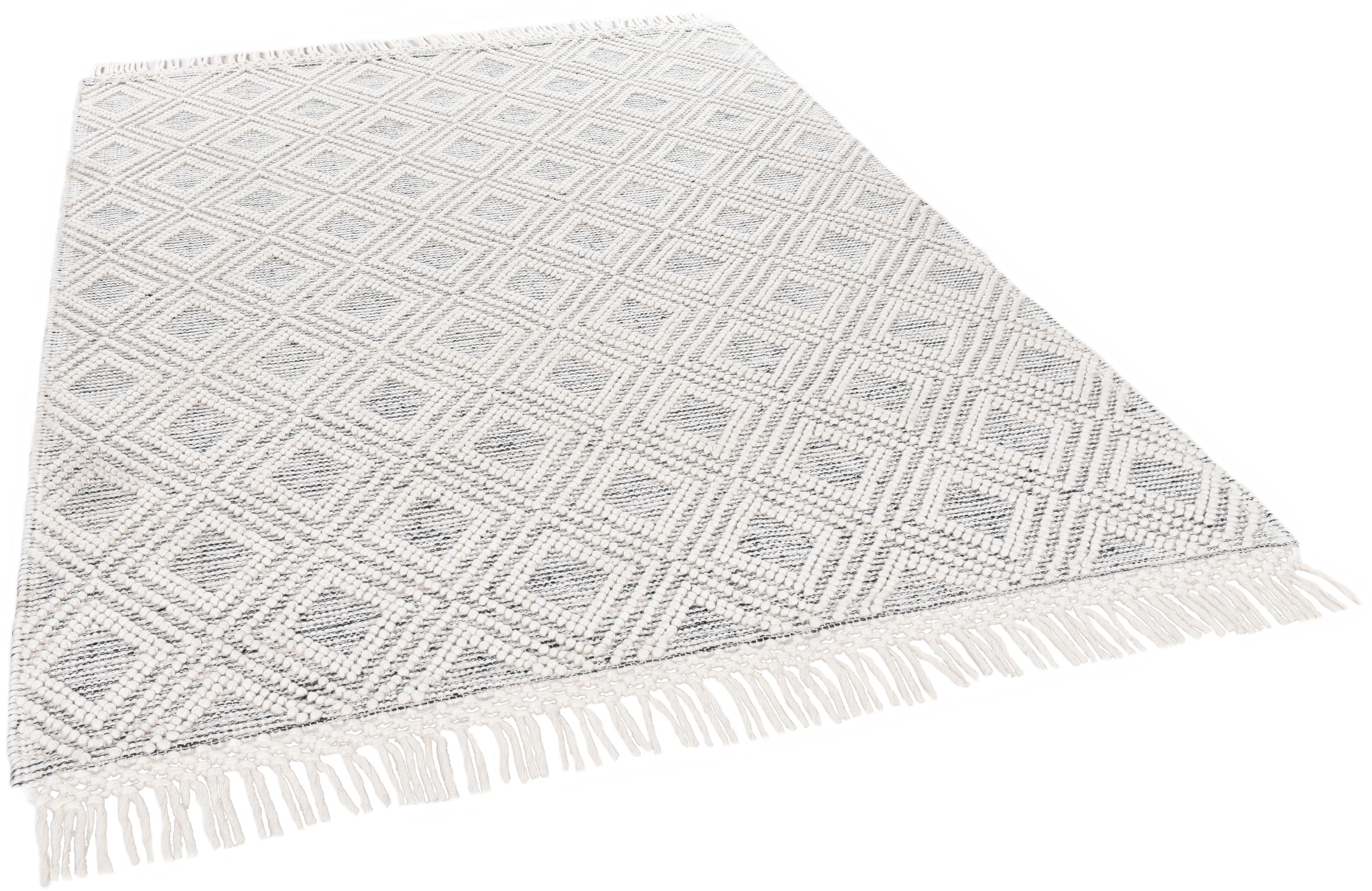 Image of THEKO Wollteppich »Visby - 702«, rechteckig, 10 mm Höhe, Handweb Teppich, reine Wolle, handgewebt, Rauten Design, mit Fransen, ideal im Wohnzimmer & Schlafzimmer bei Ackermann Versand Schweiz