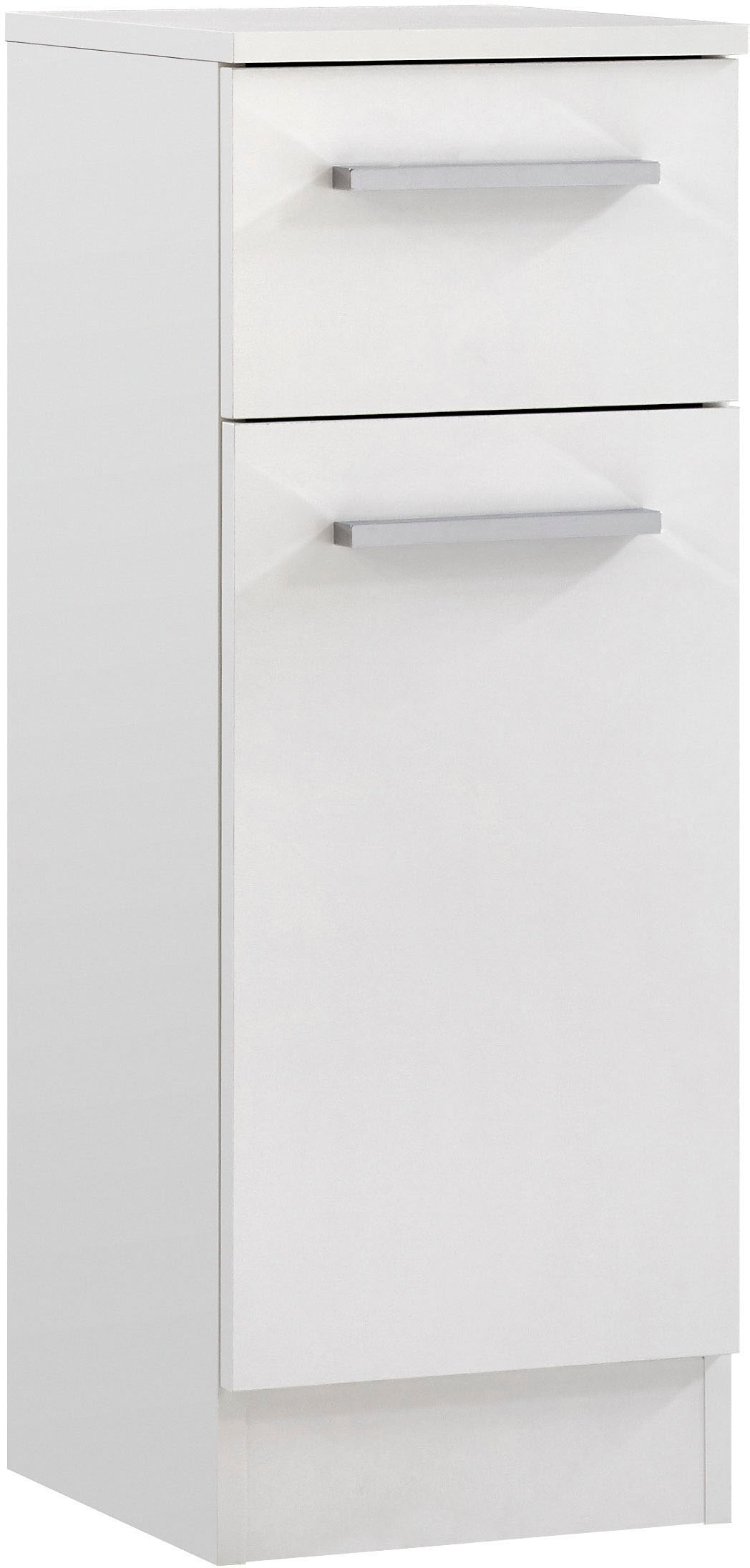 Image of Saphir Unterschrank "Quickset 335 Badschrank, 1 Tür, 1 Schublade, 30 cm breit" Badezimmer-Unterschrank, Weiss Glanz, Griffe in Chrom Glanz