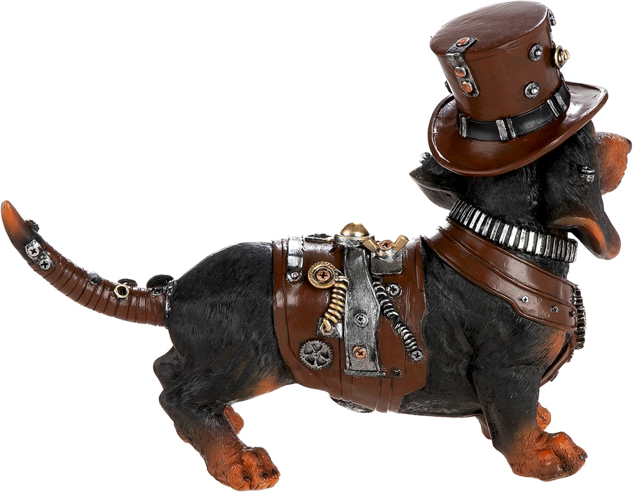 GILDE Skulptur »Figur Dackel Steampunk Dachshund« Dackel Hundeskulptur Steampunk-Stil Zahnräder Hut Fantasiefigur