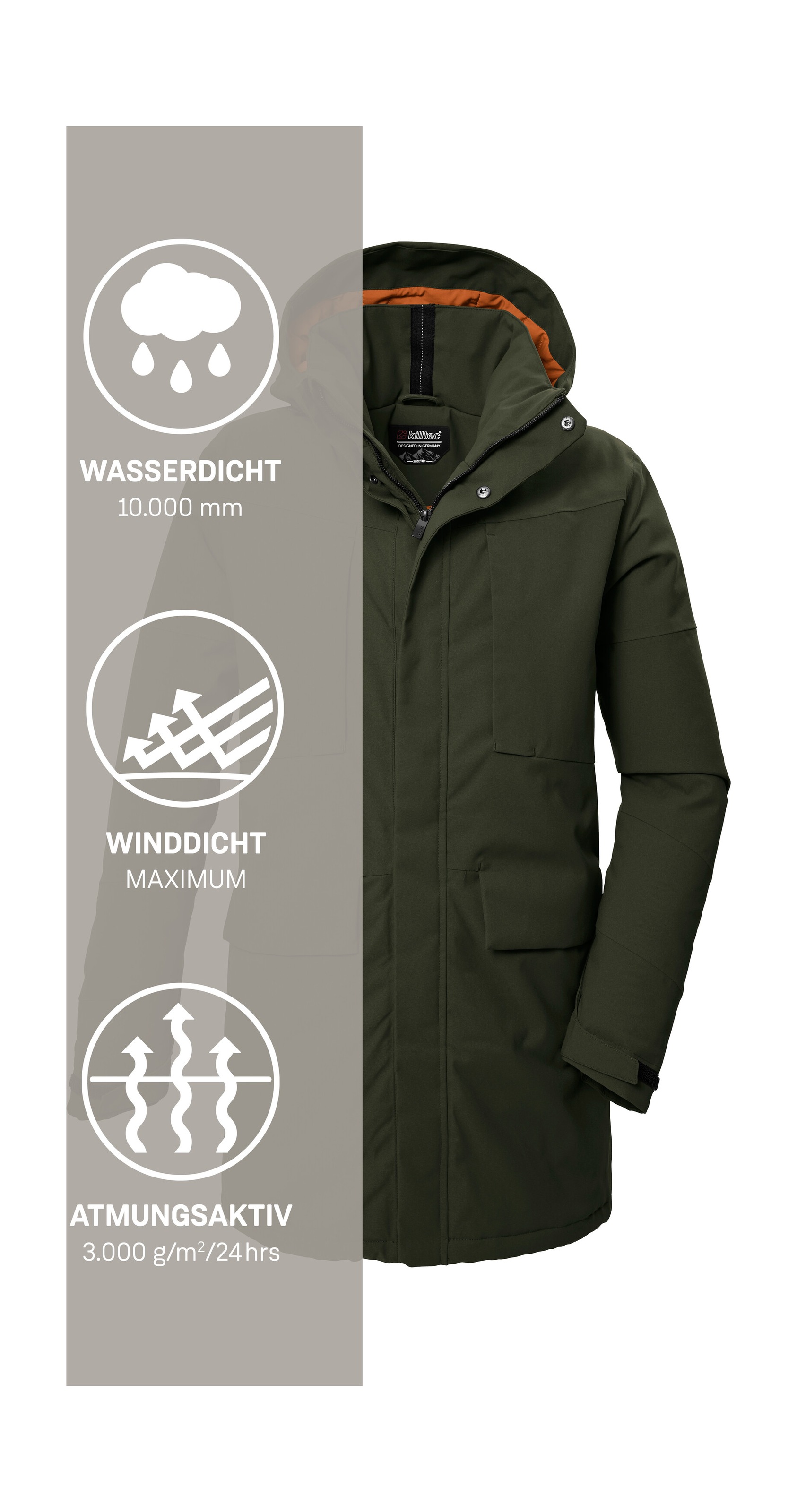 Killtec Parka »KOW 80 MN PRK« parka fonctionnel étanche et coupe-vent, respirant