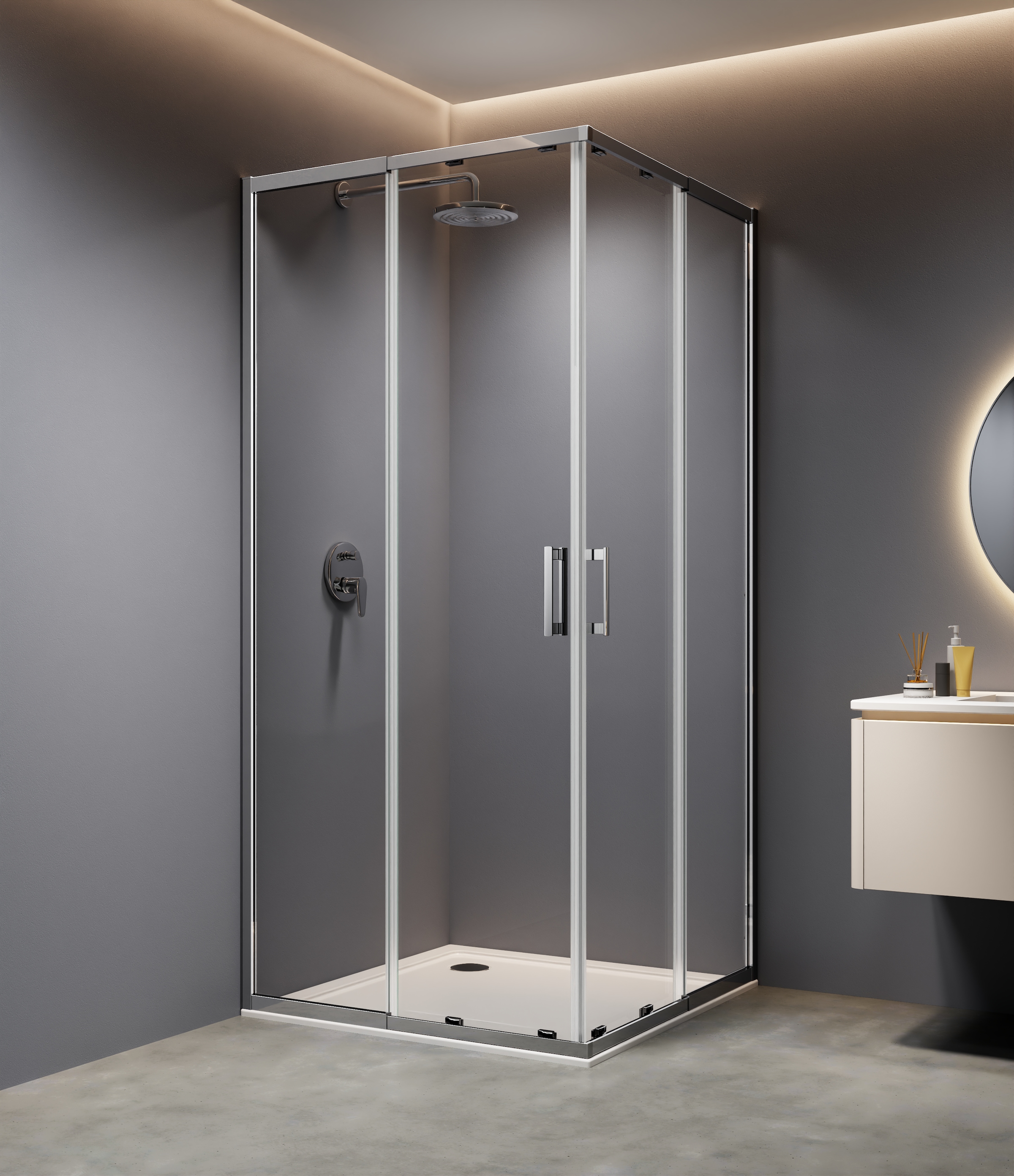 welltime Douche d'angle »Trento Slimline« Plage réglable 80-90 cm, verre trempé 5 mm, système de roulettes amélioré