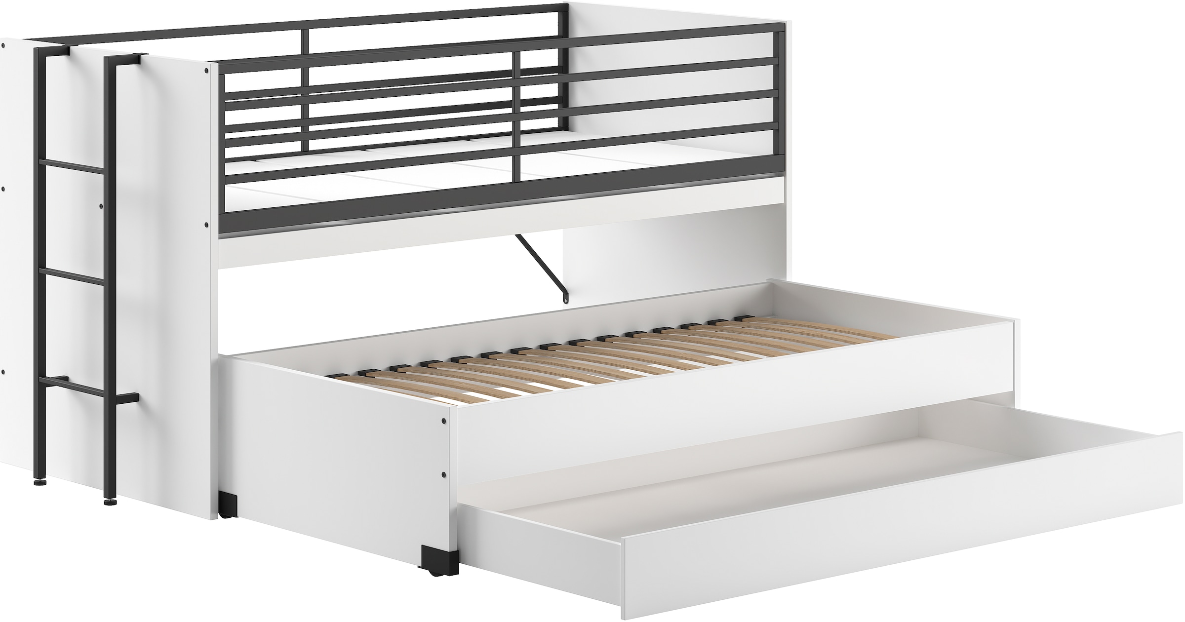 Vipack Etagenbett »praktisches Etagenbett mit viel Funktion, 2 Dekore zur Wahl« B/H/T ca. 219x114x98cm, Metall Leiter und Absturzschutz in schwarz,  für kleine Räume, 2 Liegefl., Bettschublade, inkl. Schreibtisch