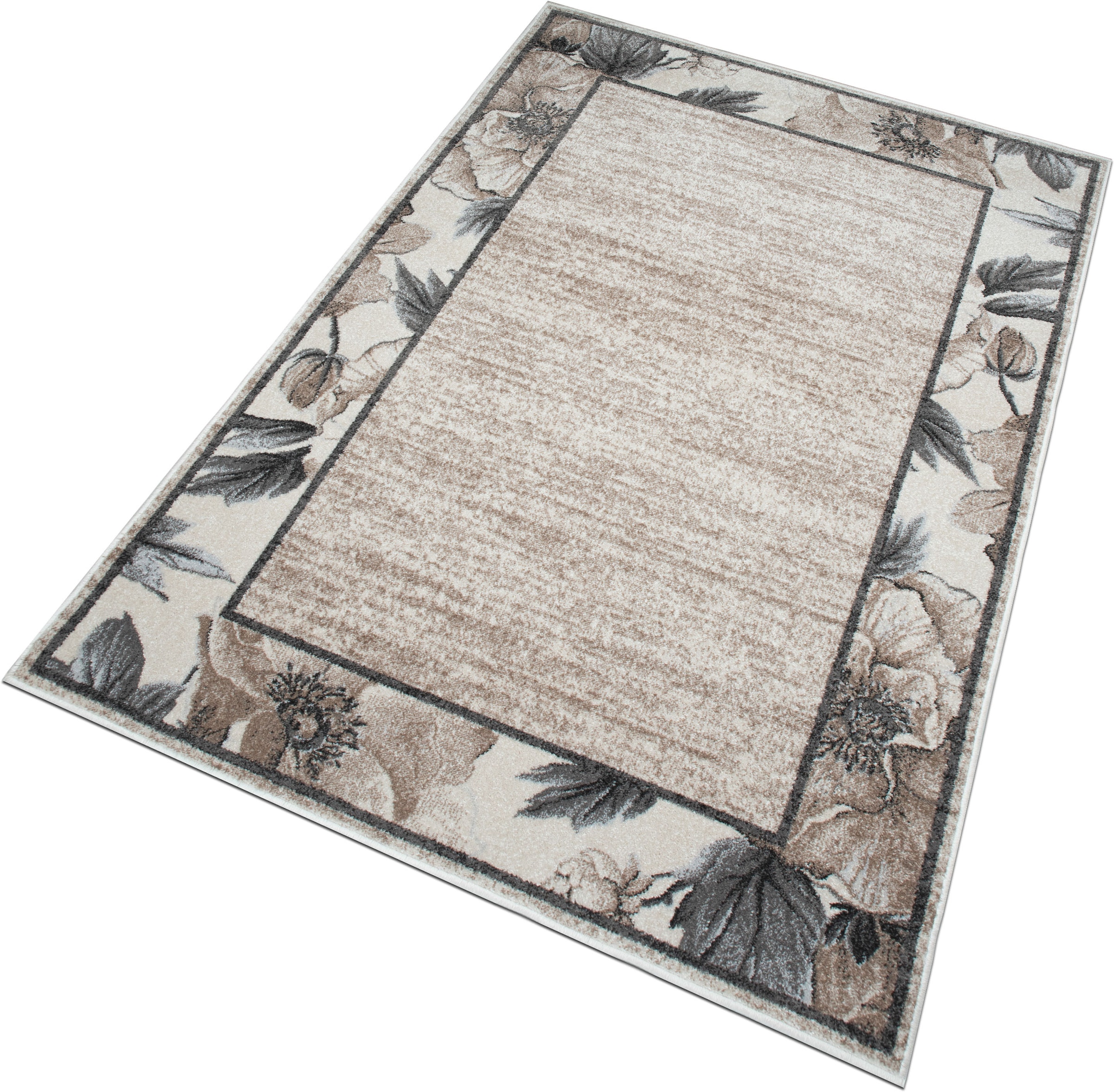 GOODproduct Teppich »Florent mit Rahmen, Blumen Design« rechteckig 9 mm Höhe Floral, detailreiche Blüten, meliert, elegant, Wohnzimmer