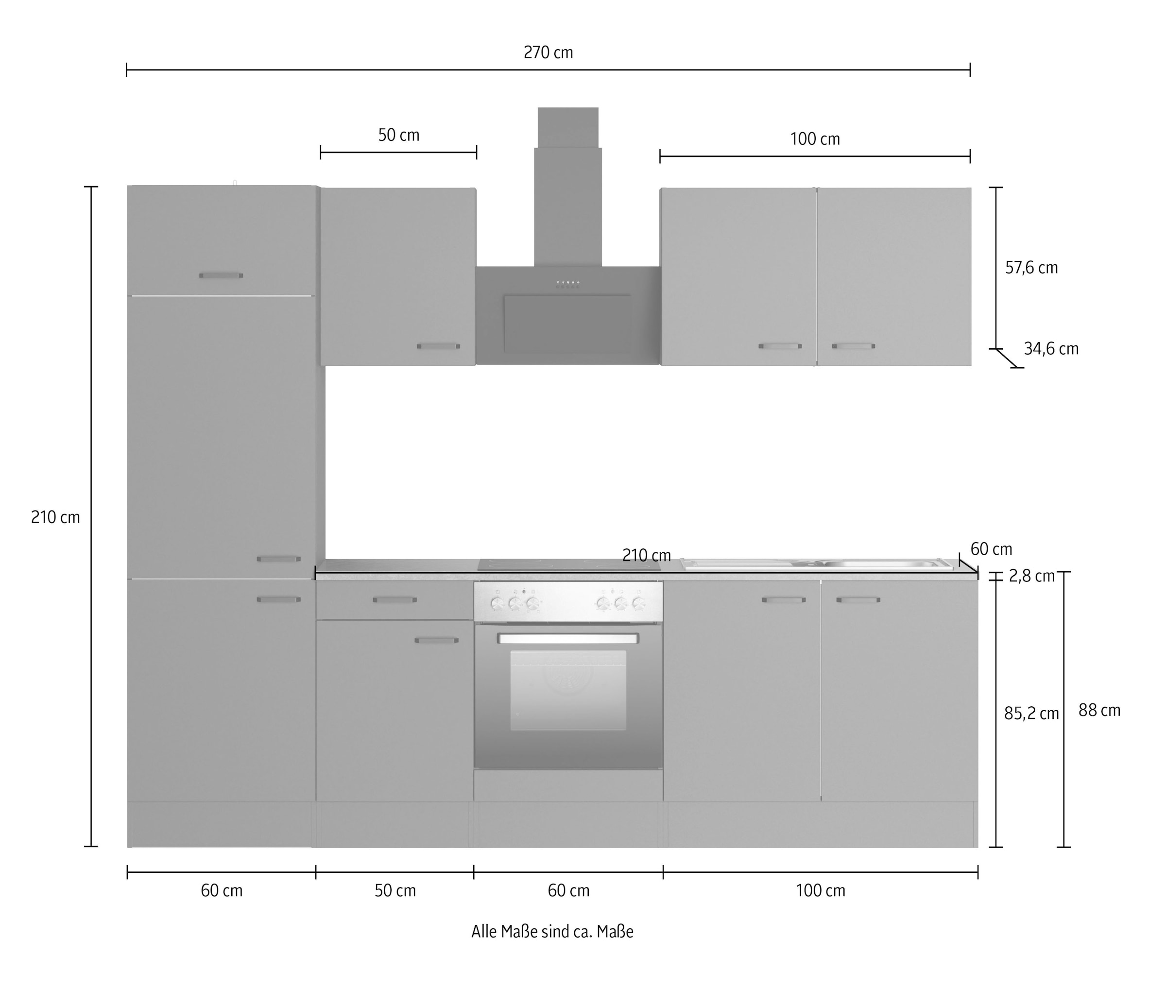 OPTIFIT Küchenzeile »OPTImulti« Breite 270 cm, wahlweise mit E-Geräten