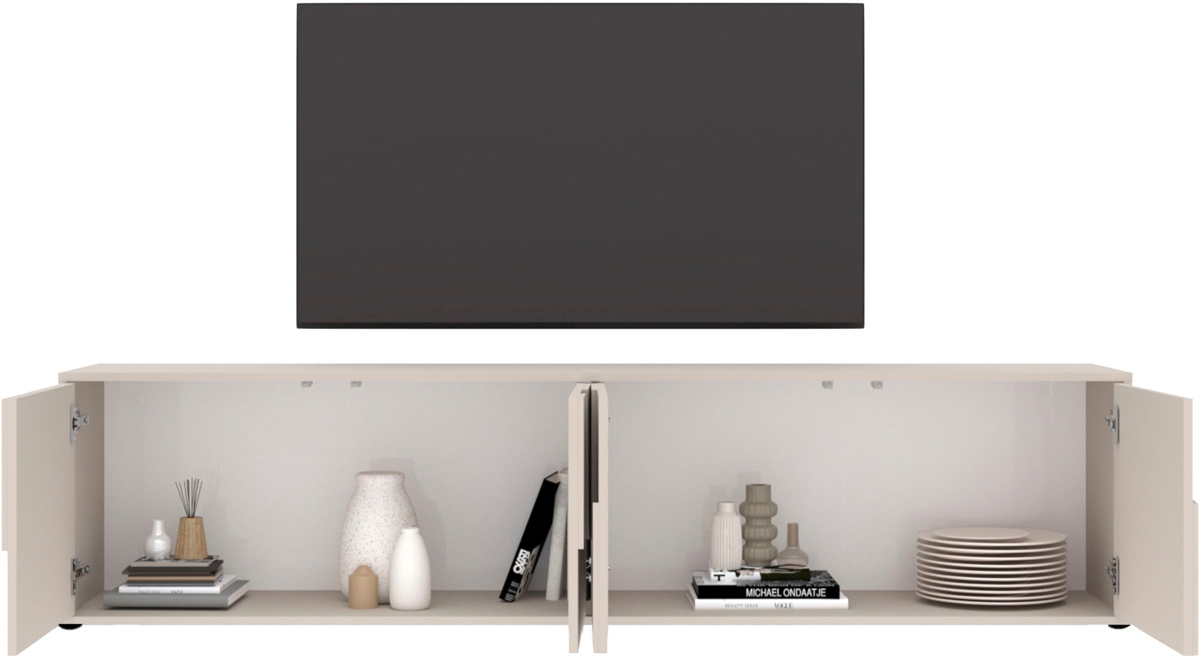 INOSIGN Lowboard »Stone, 205 cm breit, 4 Türen, TV-Schrank, TV-Kommode, Medienboard« 3D-Design, Push-to-open, Innenraum grosszügig, Füsse 14/2 cm wählbar