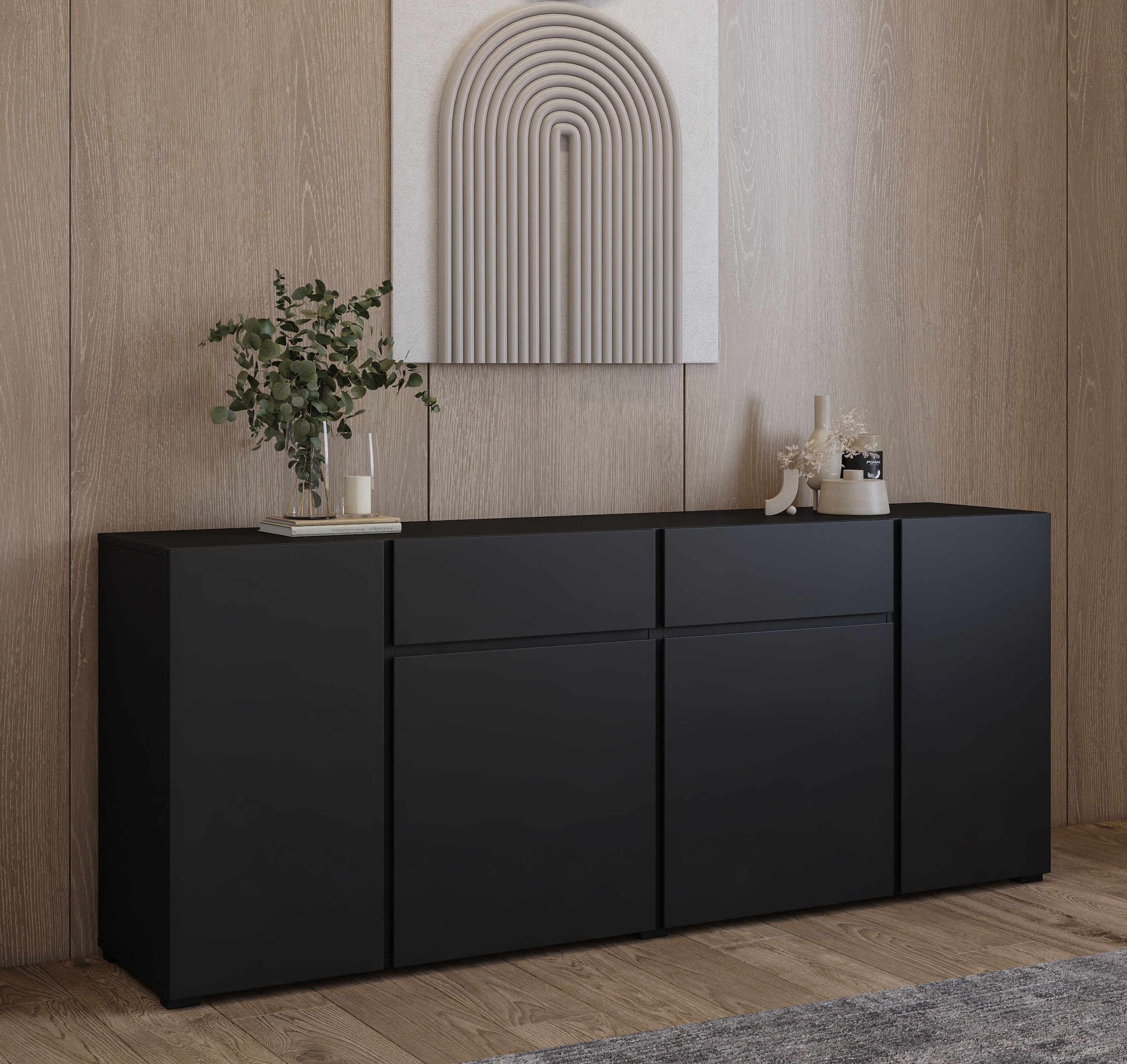 INOSIGN Sideboard »Metric,Breite 195 cm, grifflose Kommode 4 Türen/2 Schubkästen« Schubladenschrank mit viel Stauraum, Einlegeböden verstellbar