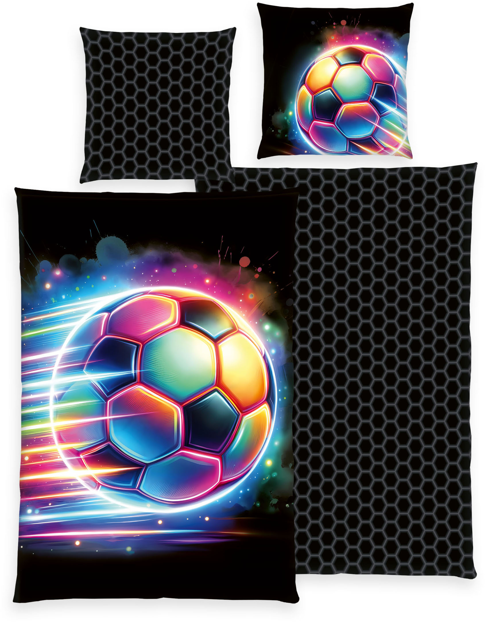 Image of Herding Young Collection Wendebettwäsche "Neon Soccer" 2 Mit praktischem Reissverschluss
