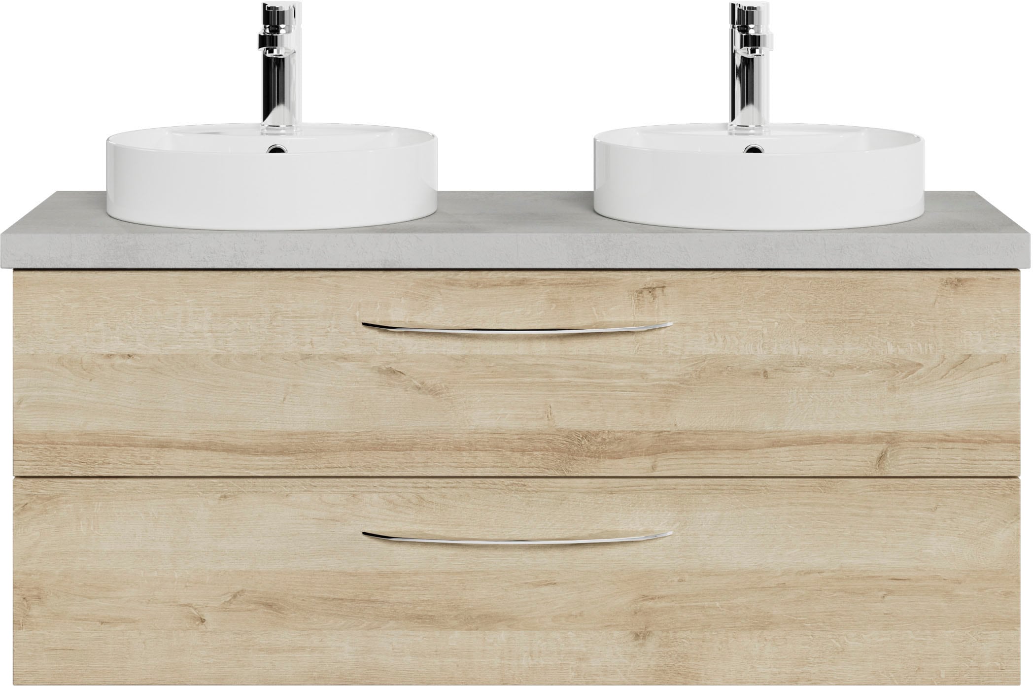 Image of Saphir Waschtisch "Serie 4035 zwei Keramik-Aufsatzbecken mit Unterschrank, 118 cm breit" Waschplatz, 2 Schubladen, inkl. Schubladendämpfer, Griffe Chrom Glanz