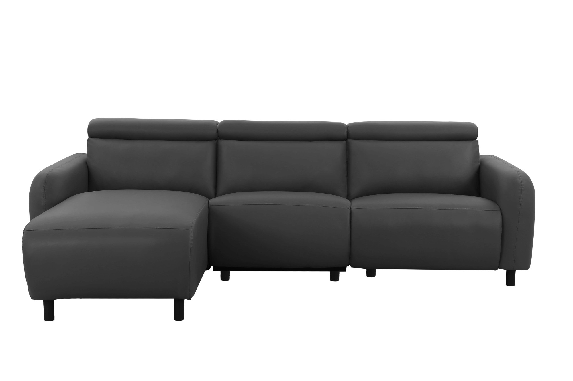 OTTO home Ecksofa "SKAANE Lederoptik, L-Form, 274 cm, manuelle/elektrische Relaxfunktion," rundes Design, Kopfteilverstellung, Federkernpolsterung