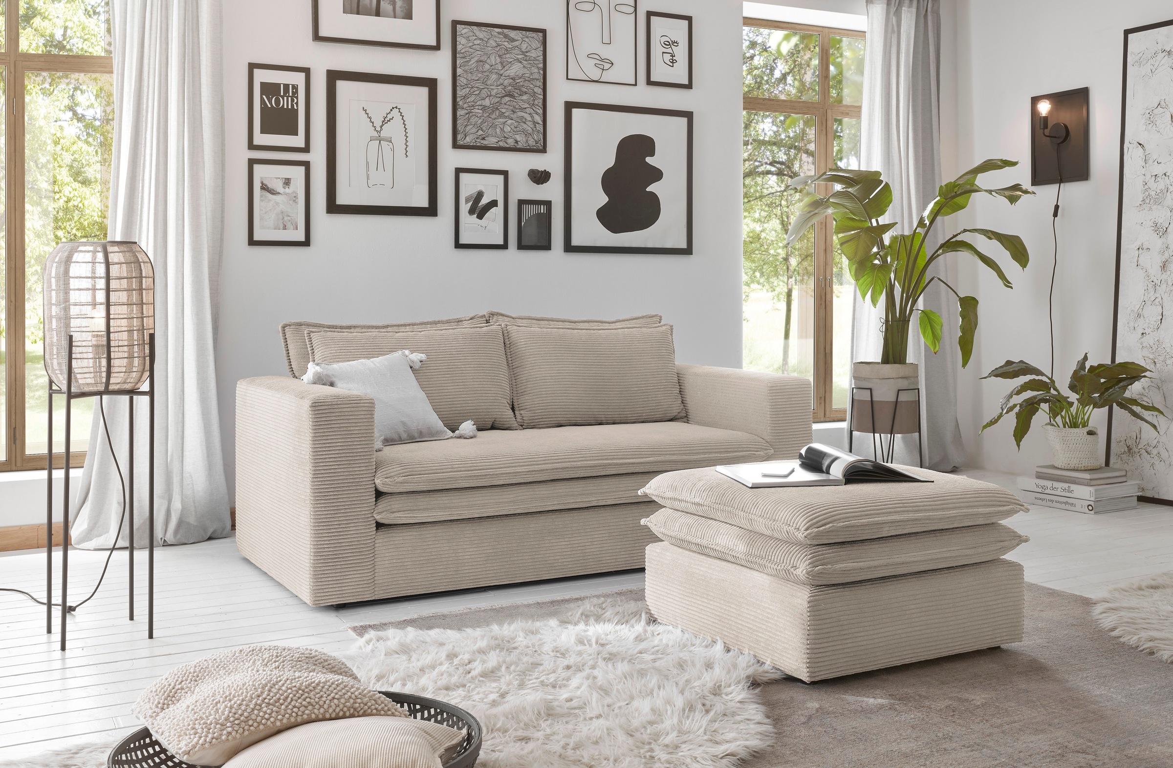 Places of Style Sitzgruppe »PIAGGE«, (2 tlg.), 2-Sitzer-Sofa und Hocker klein im Set