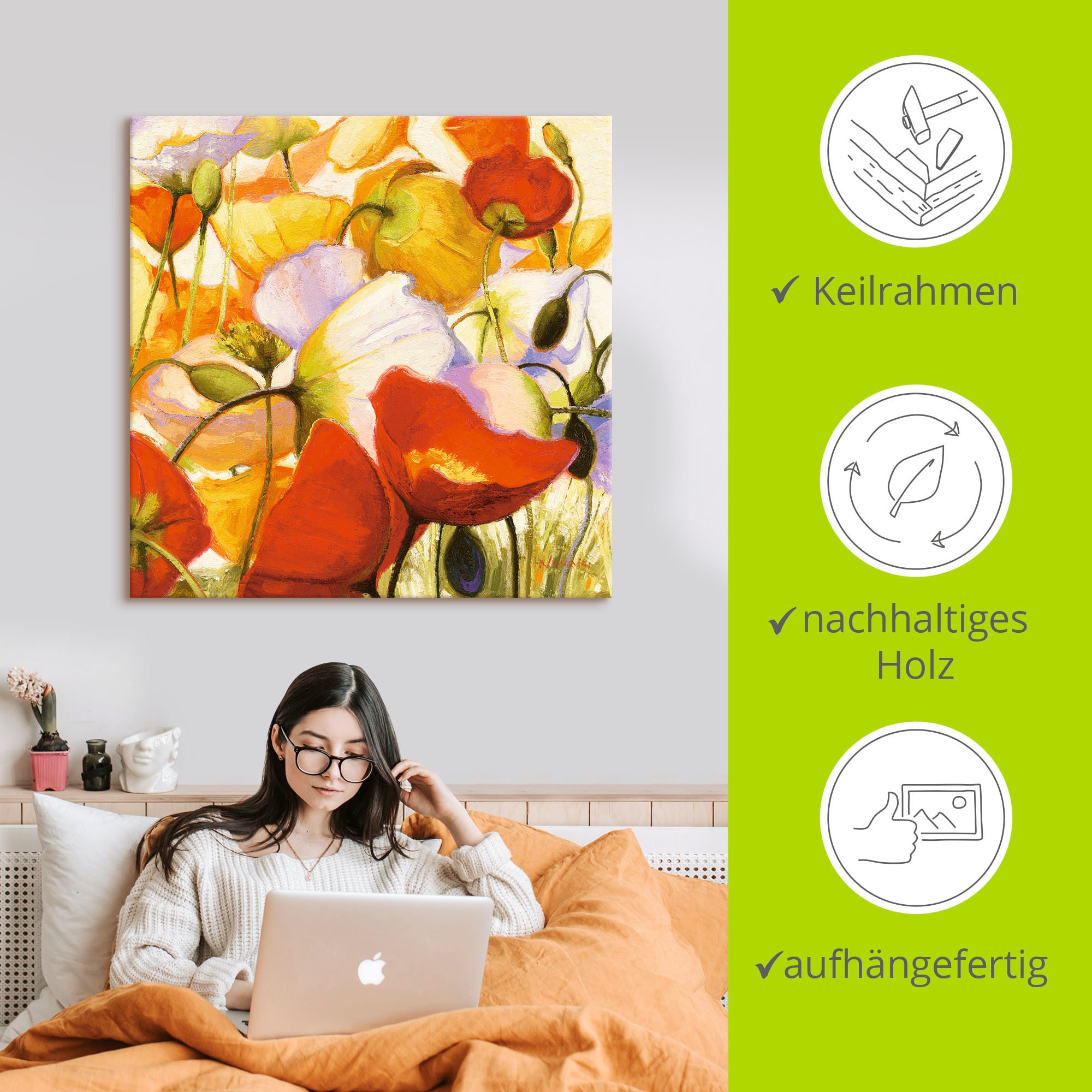 Artland Leinwandbild »Mohnblumen aus der Nähe«, Blumen, (1 St.), auf Keilrahmen gespannt