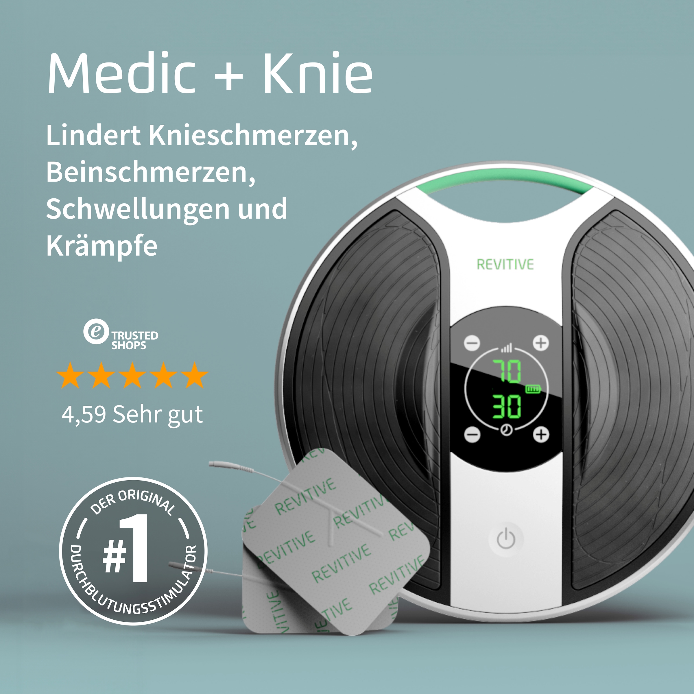 REVITIVE Appareil de massage EMS pour les pieds »Medic Plus Knie Durchblutungs-Stimulator« Soulage les douleurs, mauvaise circulation, gonflements, crampes
