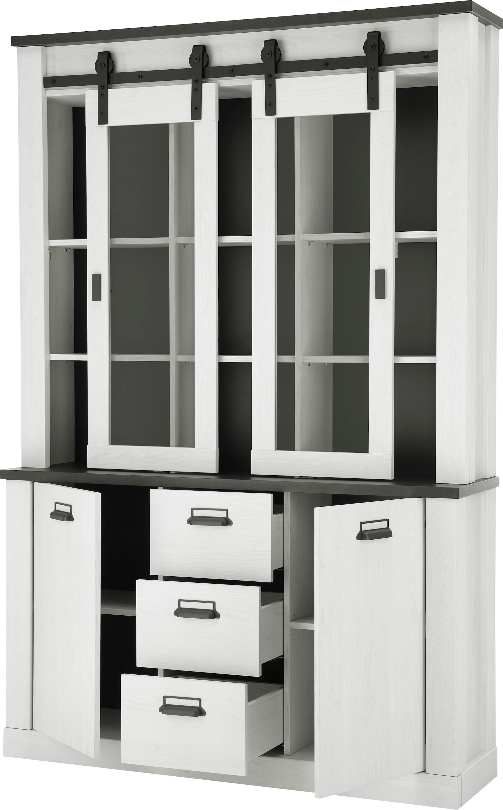 Home affaire Wohnwand »SHERWOOD«, (2 St.), Scheunentorbeschlag und Apothekergriffe aus Metall, Höhe 201 cm