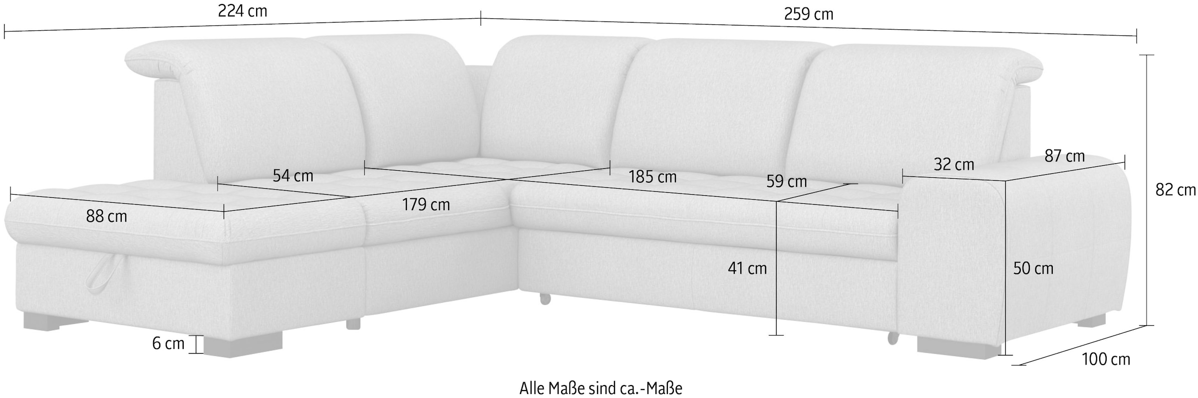 sit&more Ecksofa »Luxor L-Form« wahlweise mit Bettfunktion, Stauraum und Kopfteilverstellung