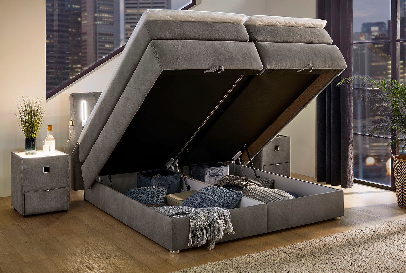 Jockenhöfer Gruppe Lit boxspring »Kati erhältlich in der Grösse 180x200cm« avec surmatelas, coffre de lit et tête de lit réglable en hauteur (96 cm - 108 cm)