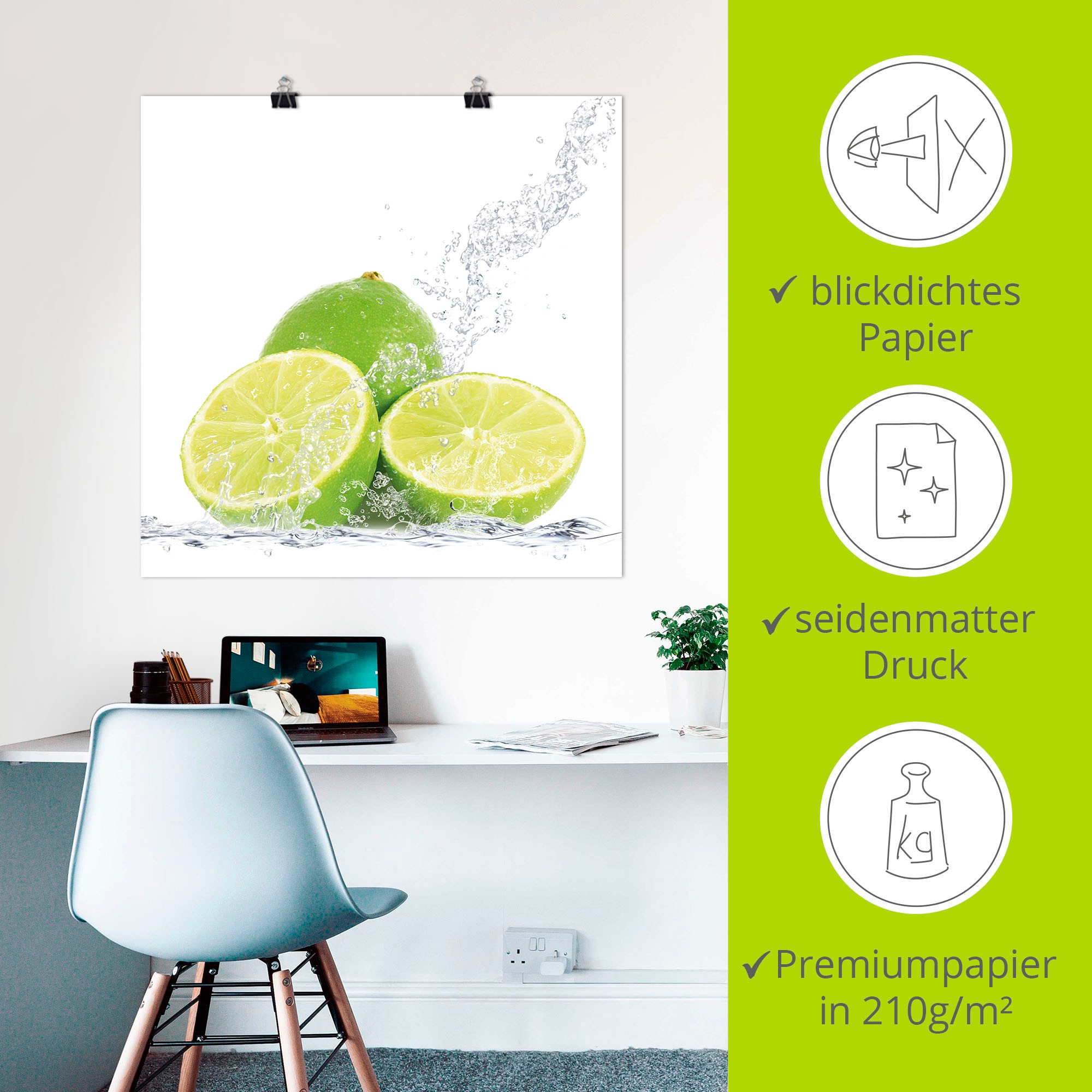 Artland Wandbild »Limette mit Spritzwasser«, Lebensmittel, (1 St.), als Leinwandbild, Poster, Wandaufkleber in verschied. Grössen