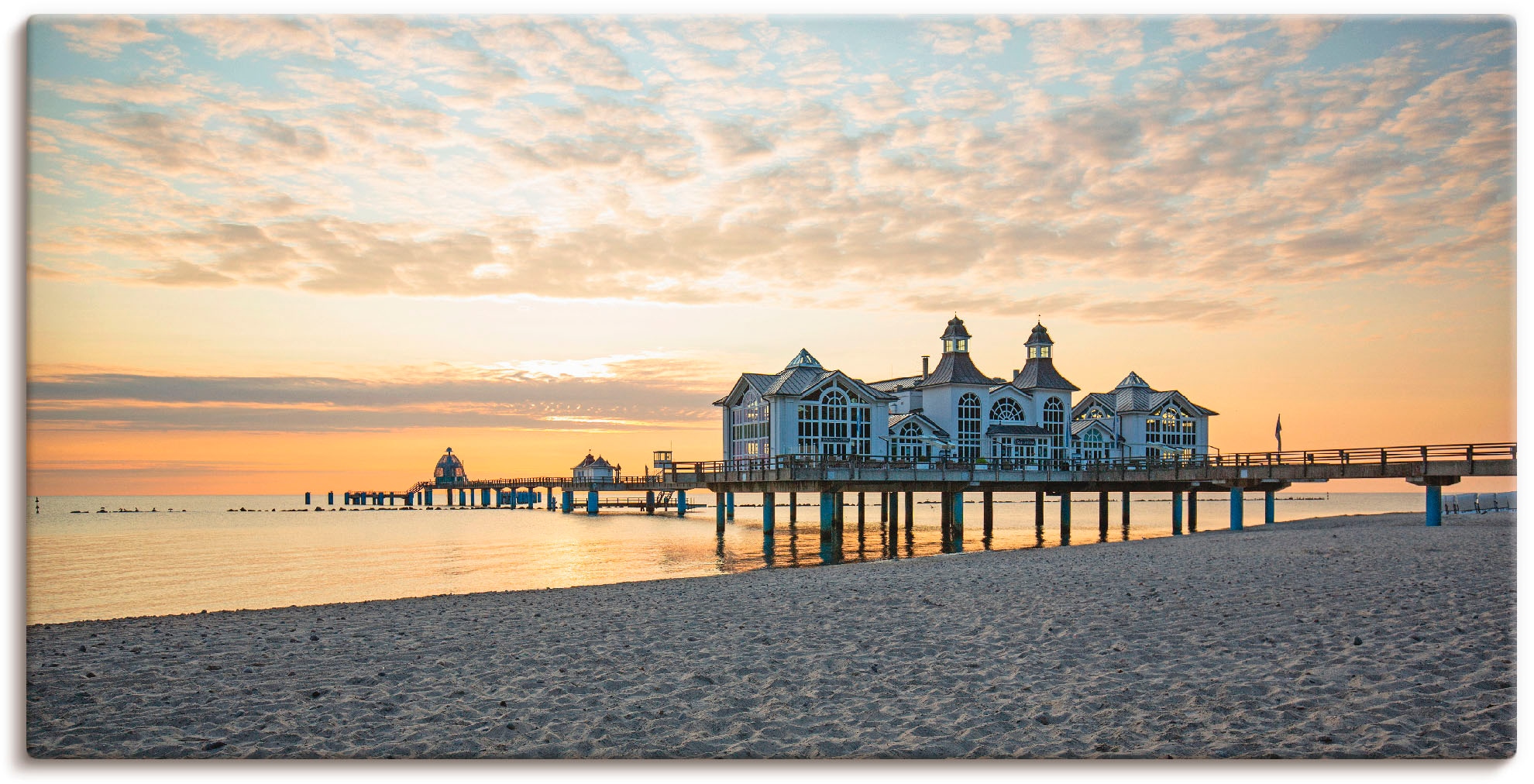 Image of Artland Leinwandbild "Seebrücke Sellin bei Sonnenaufgang" Strand 1 Stk. tlg. auf Holzrahmen gespannt