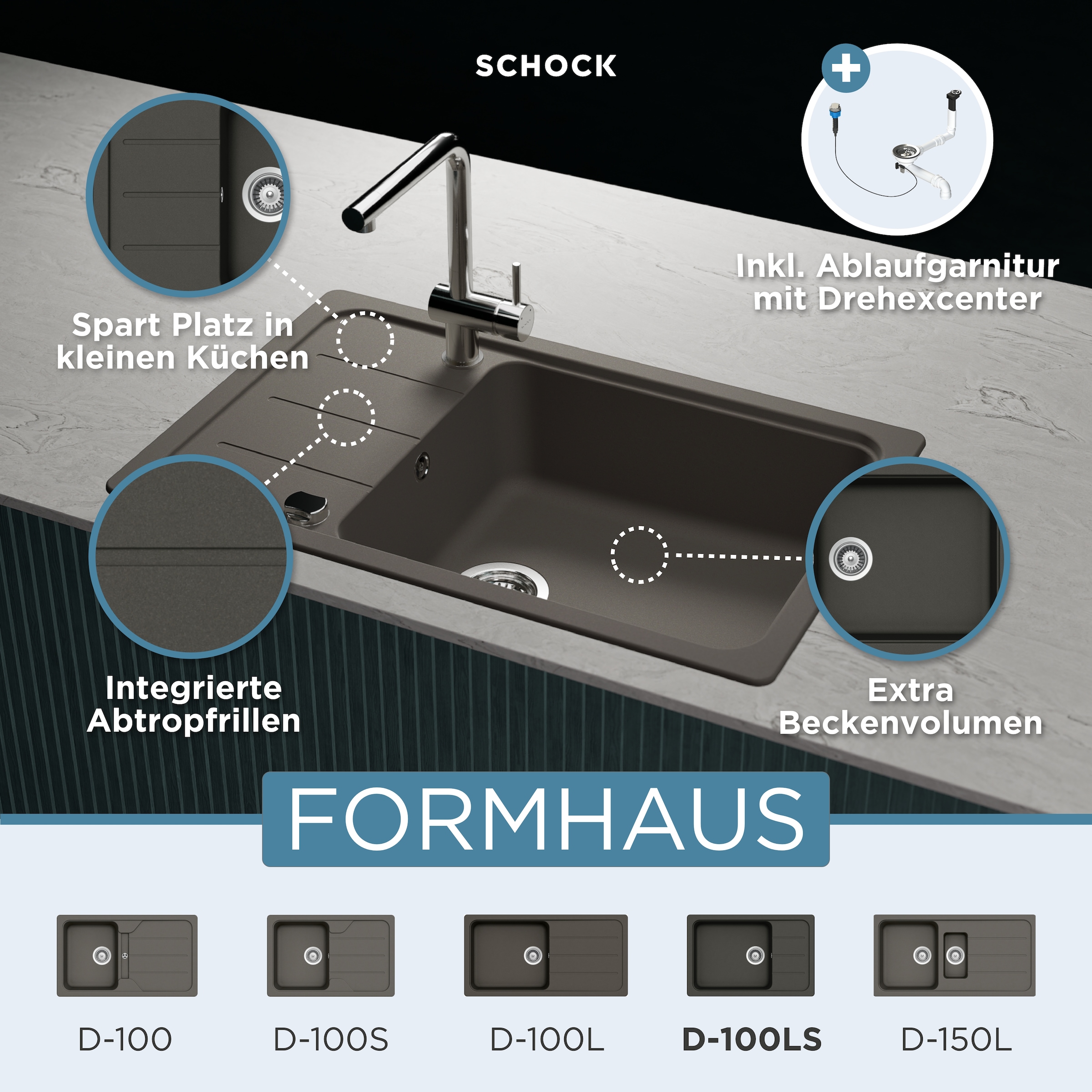 Schock Granitspüle »Formhaus D-100LS«, für kleine Küchen