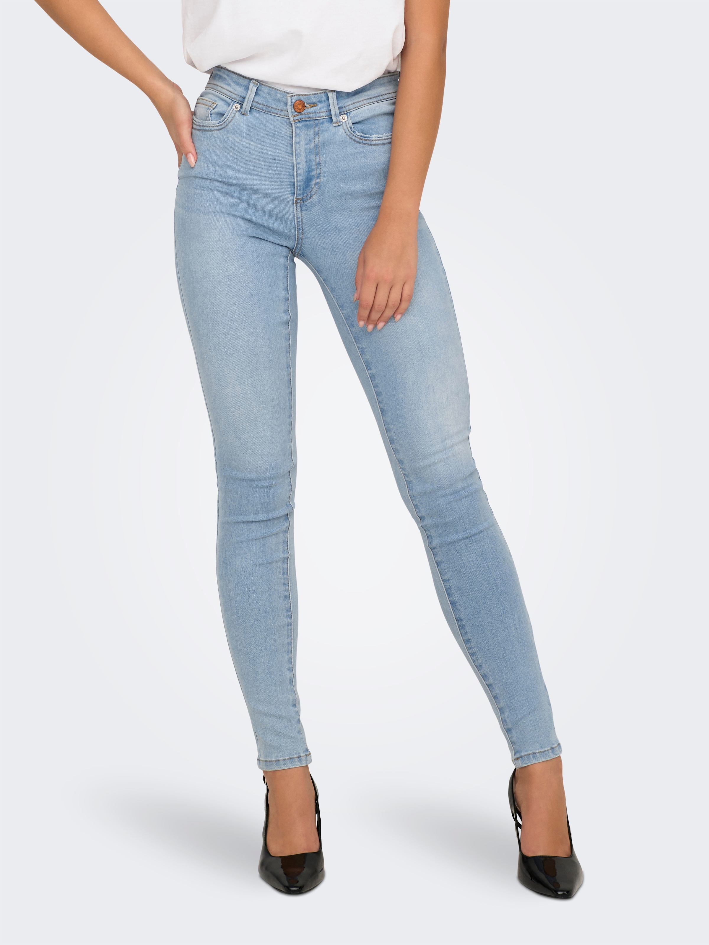 Image of ONLY Skinny-fit-Jeans "ONLWAUW MID WAIST SK LANK DNM GUA" Materialmix, skinny fit