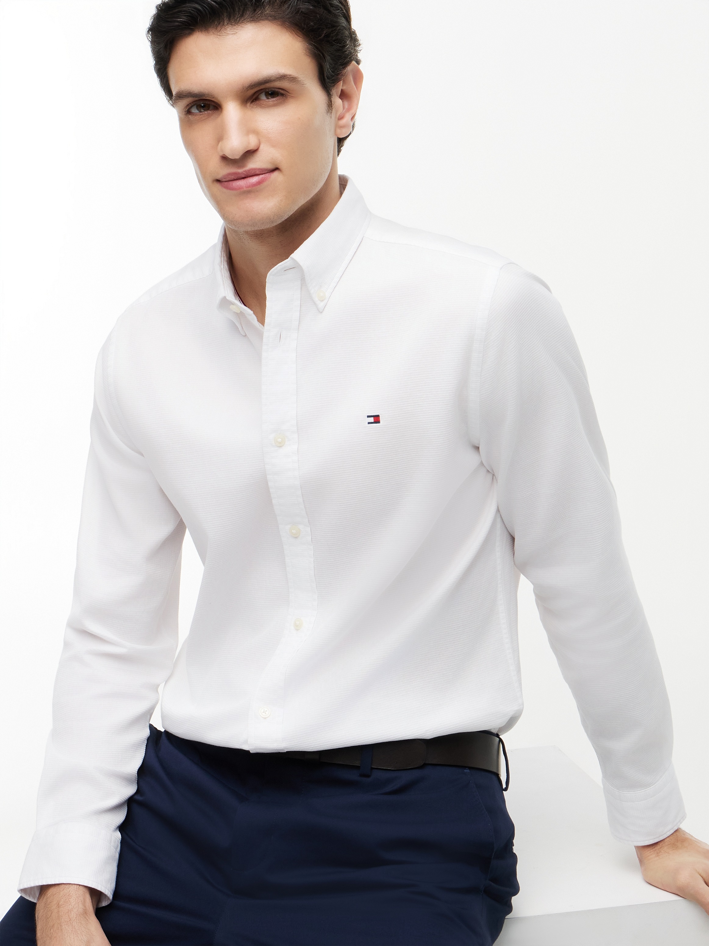 Tommy Hilfiger Langarmhemd »FLEX POP MINI DOBBY RF SHIRT« Regular Fit Dobby Structure