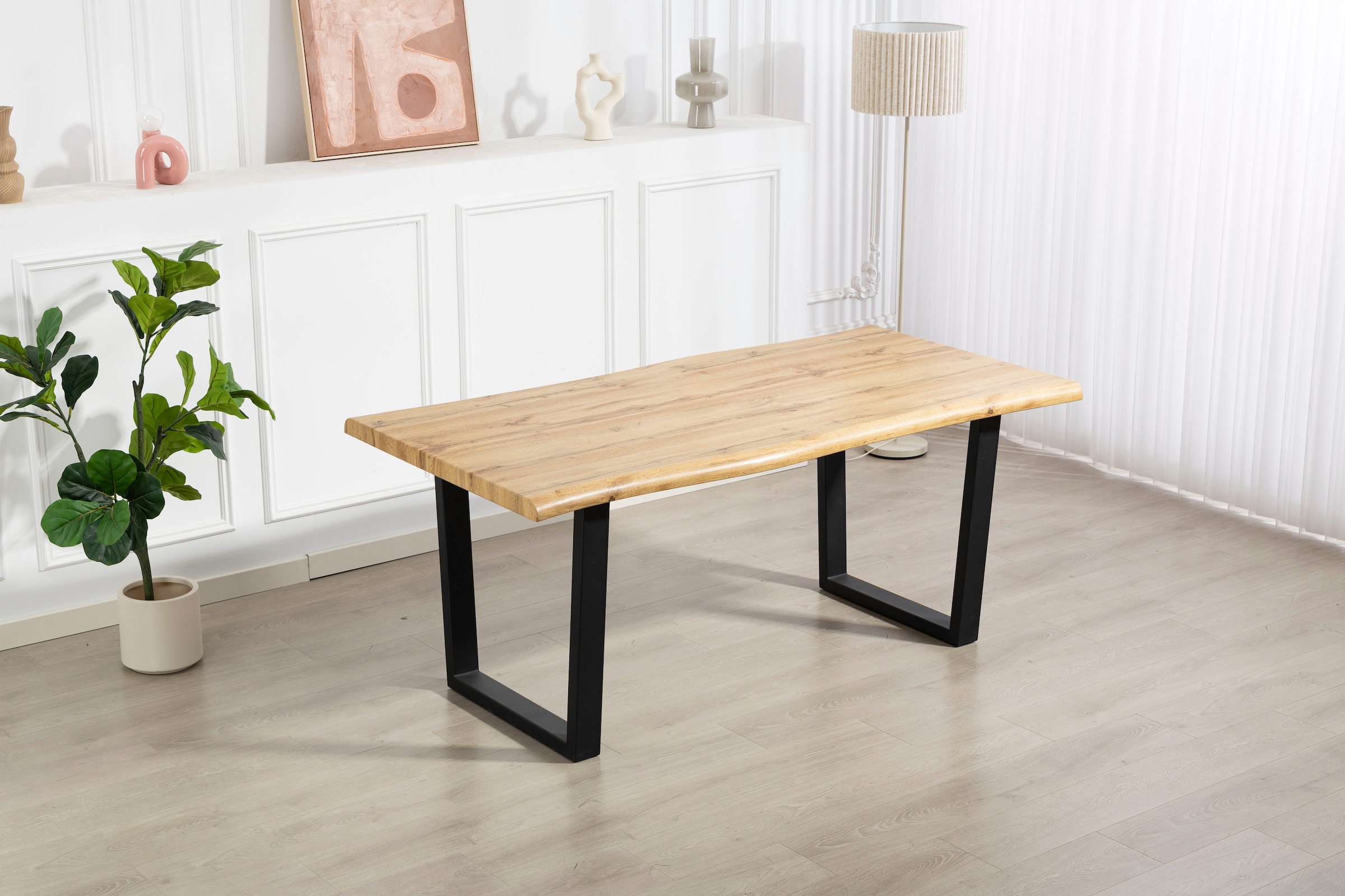 Duo Collection Table en bord d'arbre »Tisch Thea« Structure massive en métal en forme de luge, capacité jusqu'à 100 kg