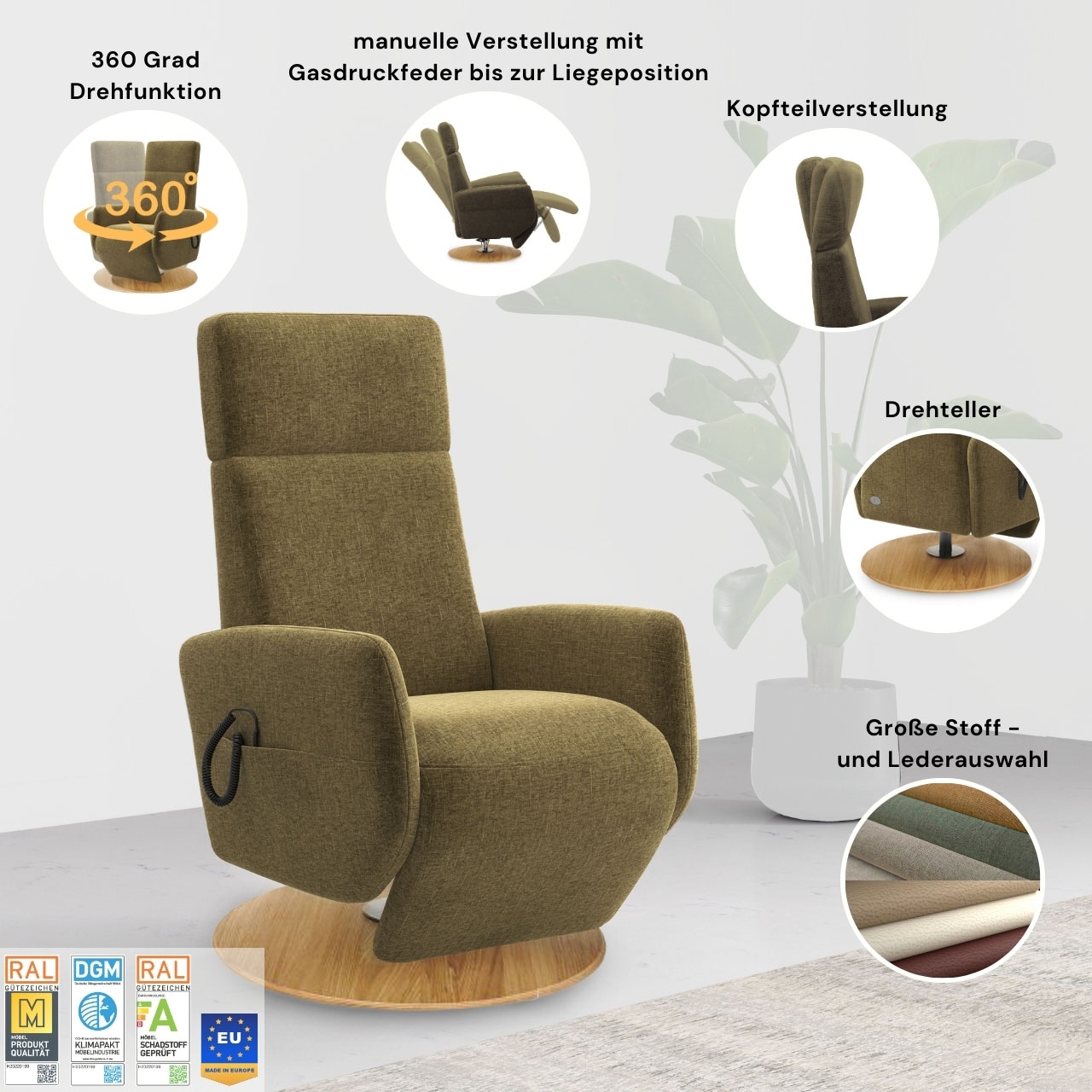 Home affaire TV-Sessel »Rochelle, inkl. Kopfteilverstellung & 360° Drehfunktion« 1 Stk. tlg. TV-Sessel mit Drehfunktion 360 Grad