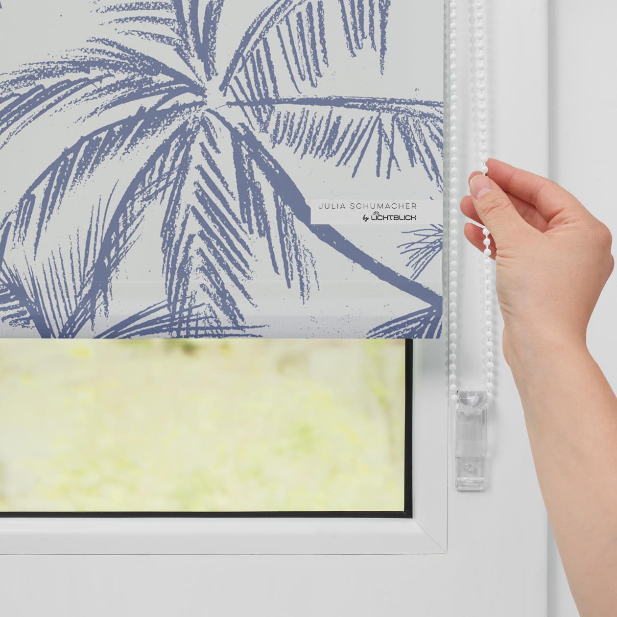 LICHTBLICK ORIGINAL Seitenzugrollo »Rollo Klemmfix, ohne Bohren, blickdicht, Blueprint Palms - Blau«, blickdicht, Sichtschutz-Blendschutz, freihängend