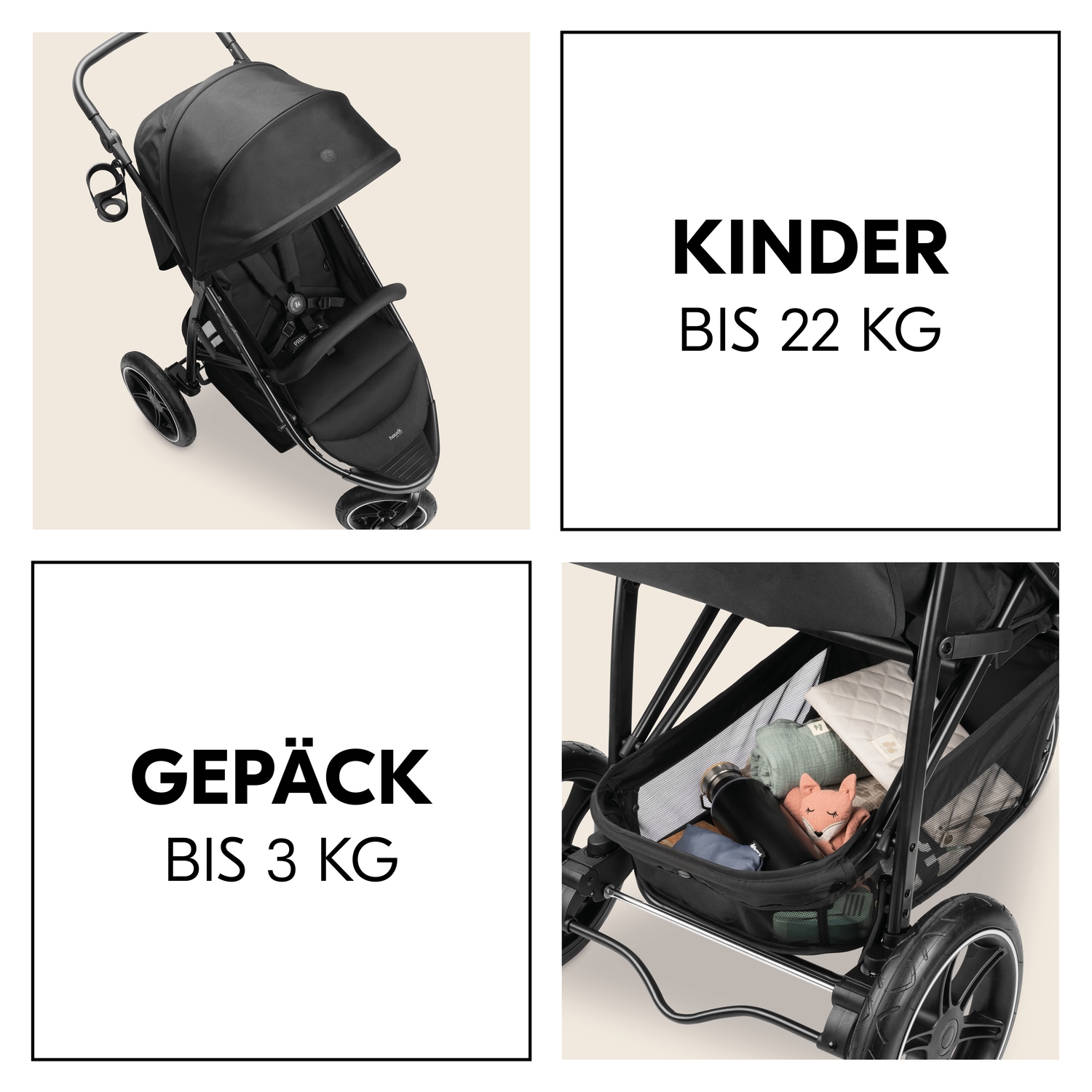 Hauck Poussette pour enfants »Dreiradbuggy, Rapid 3 Air, black« 22 kilos mit schwenk/feststellbarem Vorderrad; Lufträder; bis 22 kg belastbar