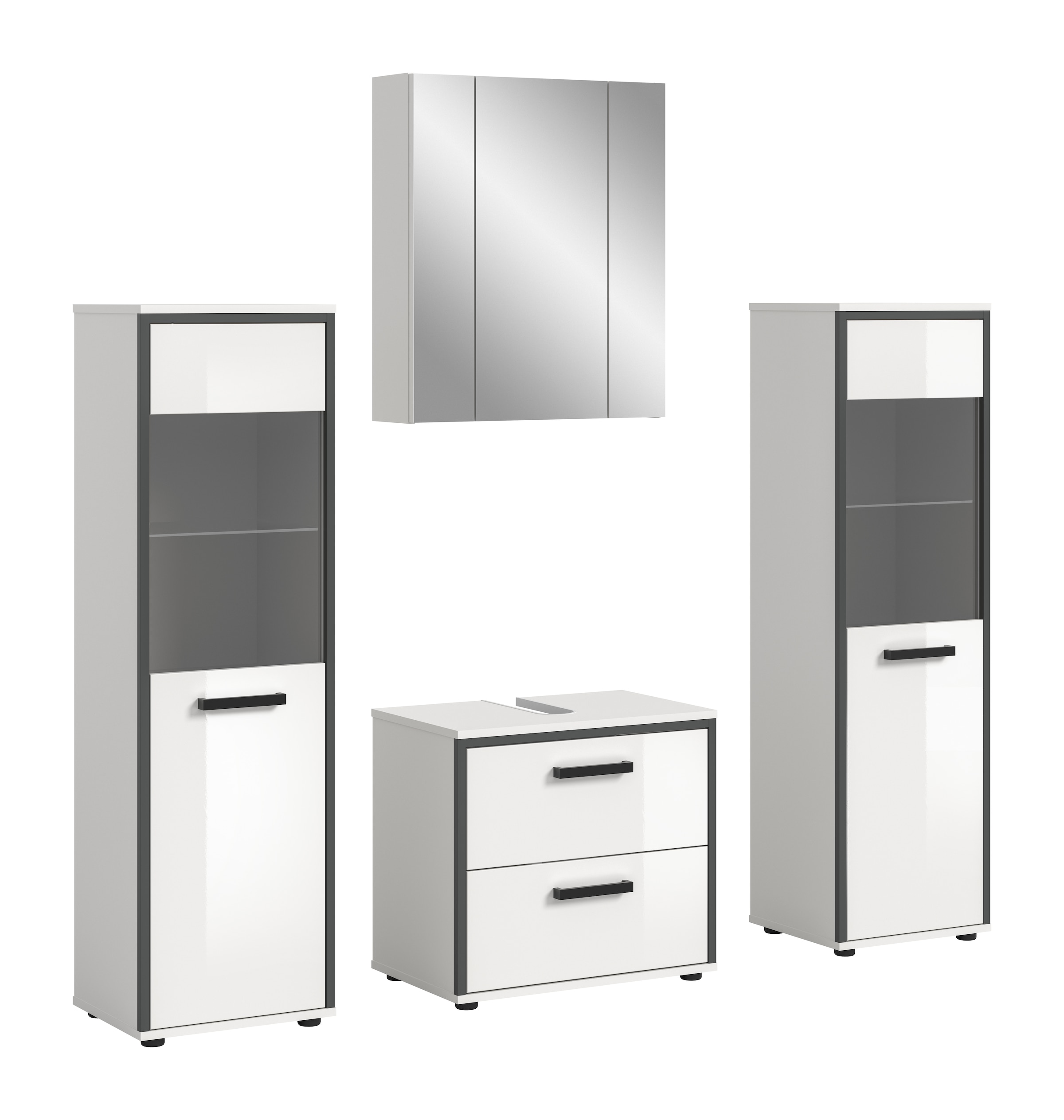 Image of welltime Badmöbel-Set "KAJO, 4-tlg. Badkombination, weiss hochglanz" Set, Set, best. aus:2 Midischränken, 1 WBU, 1 Spiegelschrank, 4 Stk. tlg.