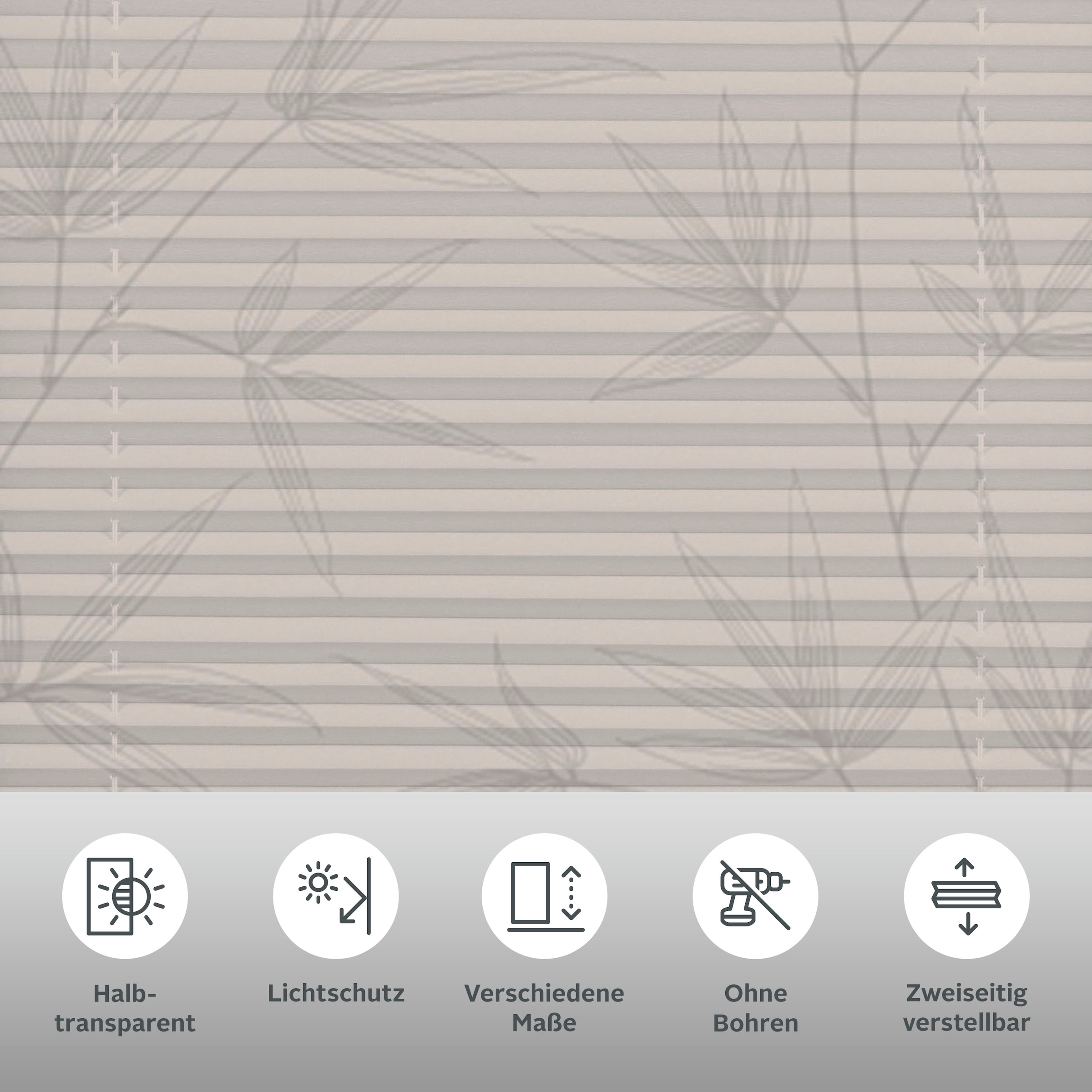 my home Plissee »Dekor Bamboo Moonbeam grau« blickdicht ohne Bohren verspannt Klemmträger mit Feststellschraube, blickdicht