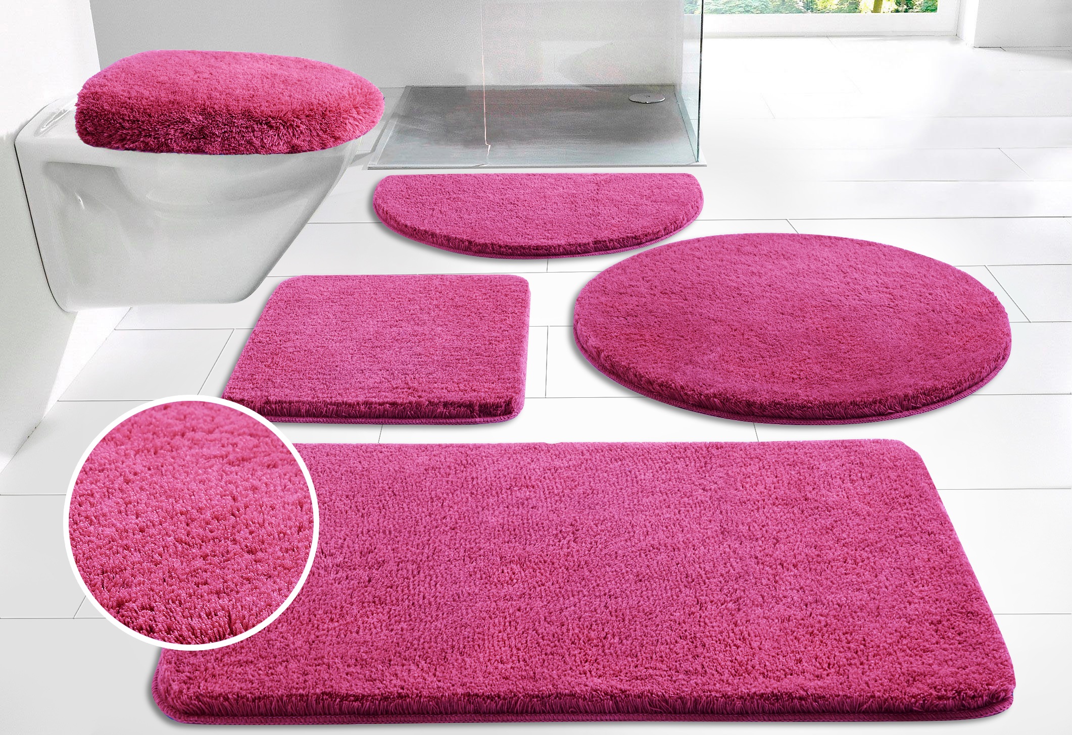 Image of GOODproduct Badematte "Merida, Badvorleger, Badezimmer Teppich" Höhe 32 mm rutschhemmend beschichtet fussbodenheizungsgeeignet schnell trocknend strapazierfähig Badteppich, Uni Farben, rechteckig, rund & als 2-tlg. Set erhältlich