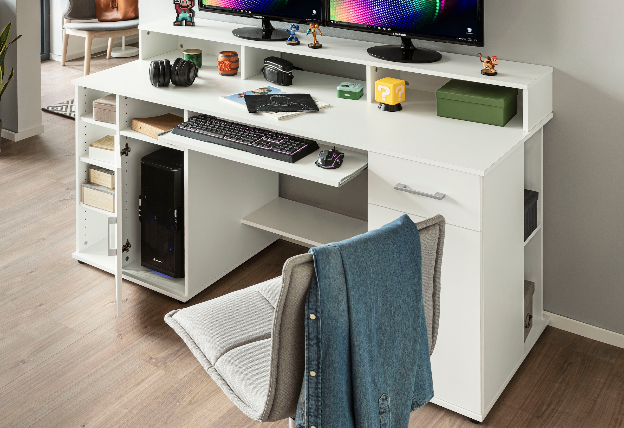 VOGL Möbelfabrik Schreibtisch »Tim mit Monitoraufsatz, Tastaturauszug & Towerfach,«, Breite 154 oder 178 cm, Made in Germany